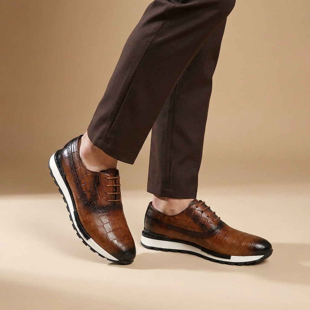 Sapatos Oxford em pele genuína para homem com sola de borracha e fecho de atacadores