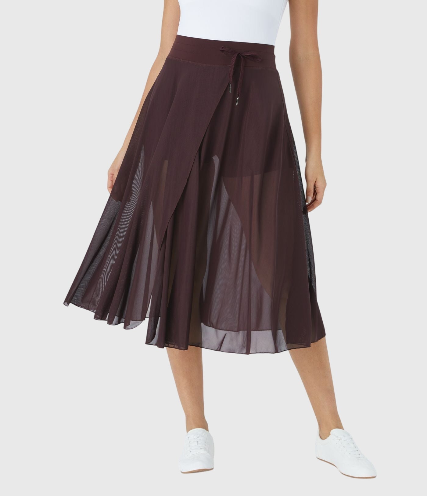 Jupe midi évasée taille haute pour femme avec cordon ajustable