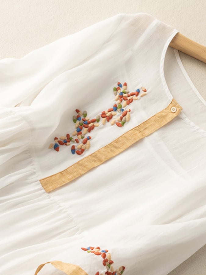 Robe brodée coton lin | coupe ample | style bohème | quotidien