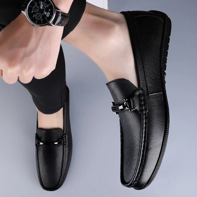 Men's leather loafers — metal detail — events and everyday use