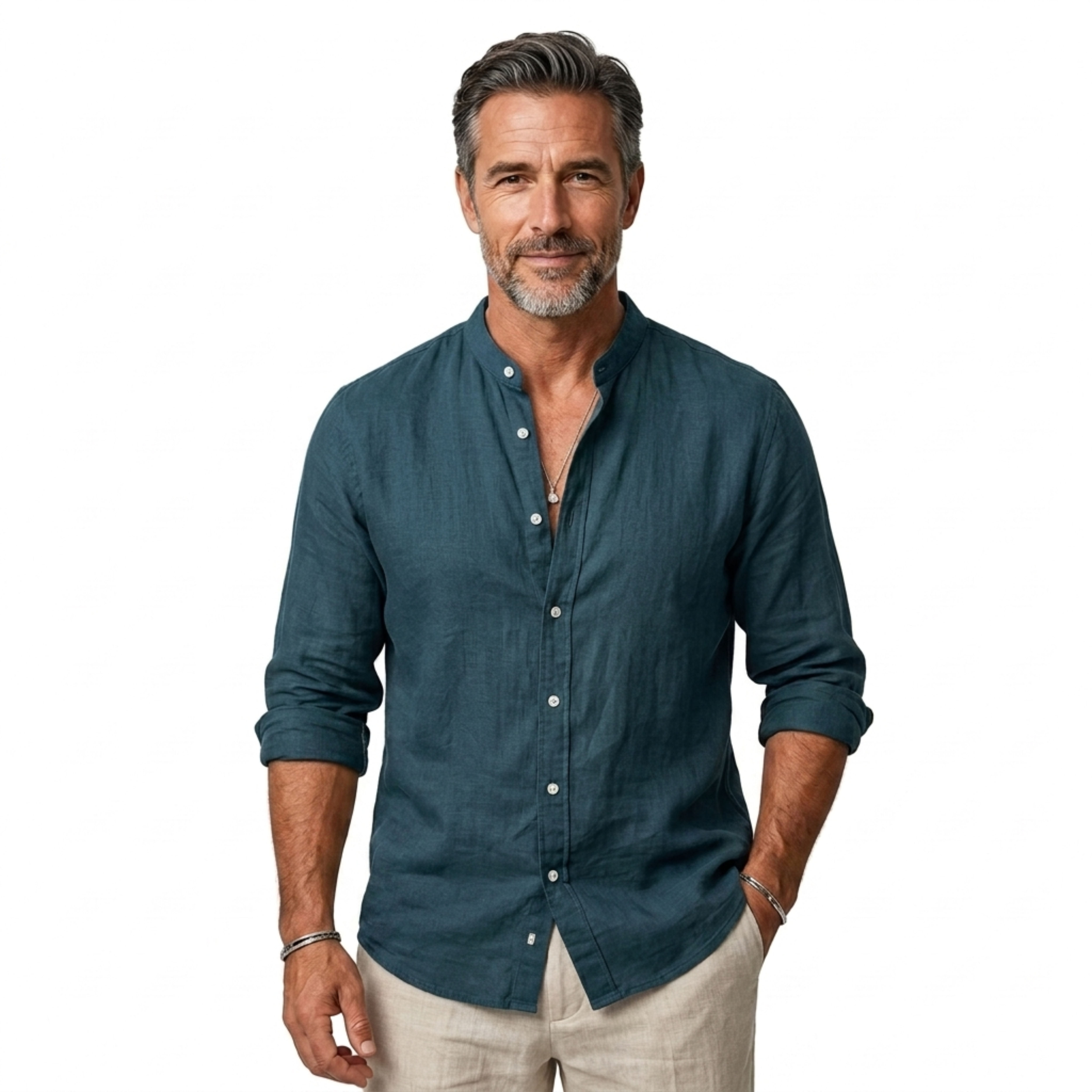 Chemise en lin homme — col classique et manches ajustables pour un usage quotidien