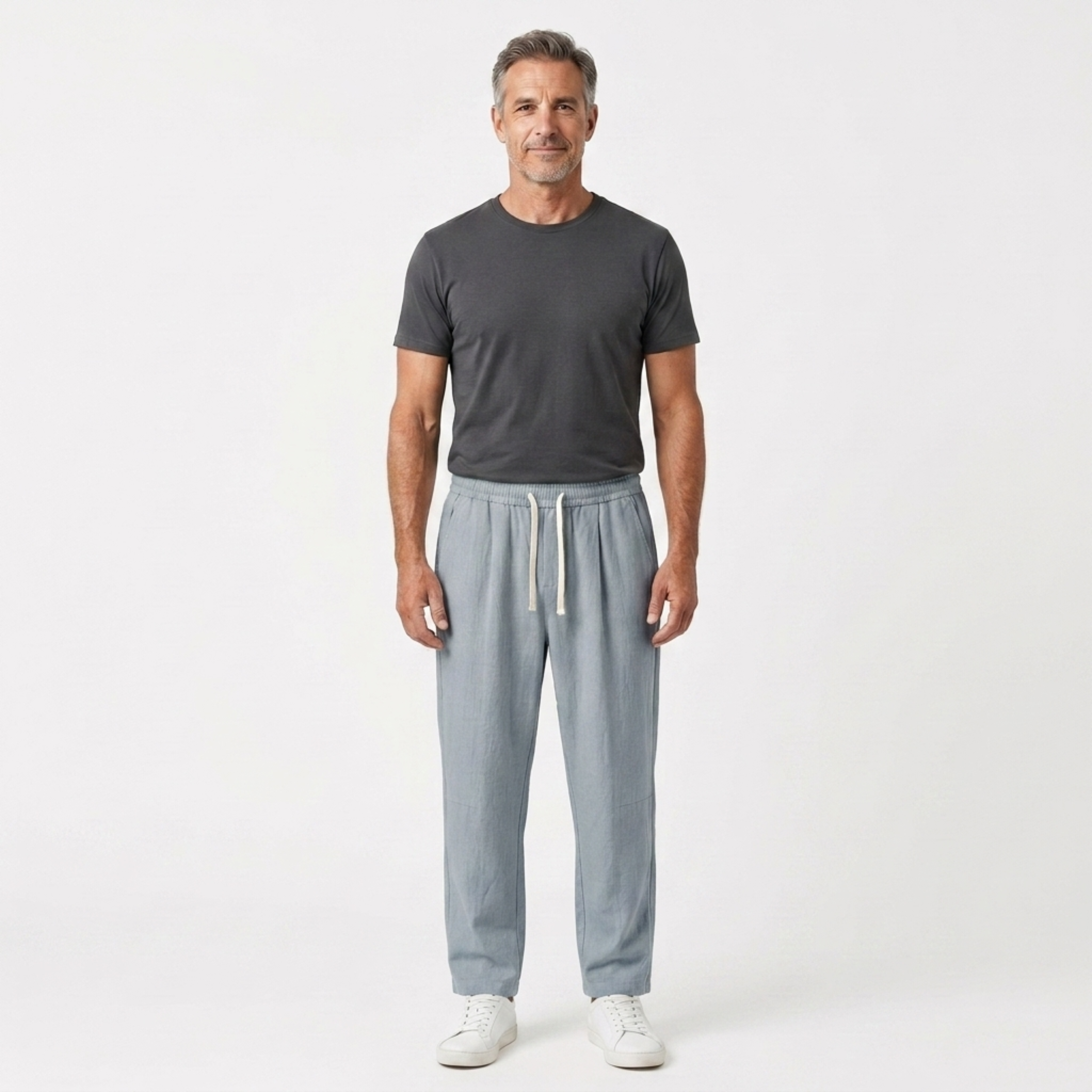 Pantalón de lino hombre — corte tapered con cintura elástica