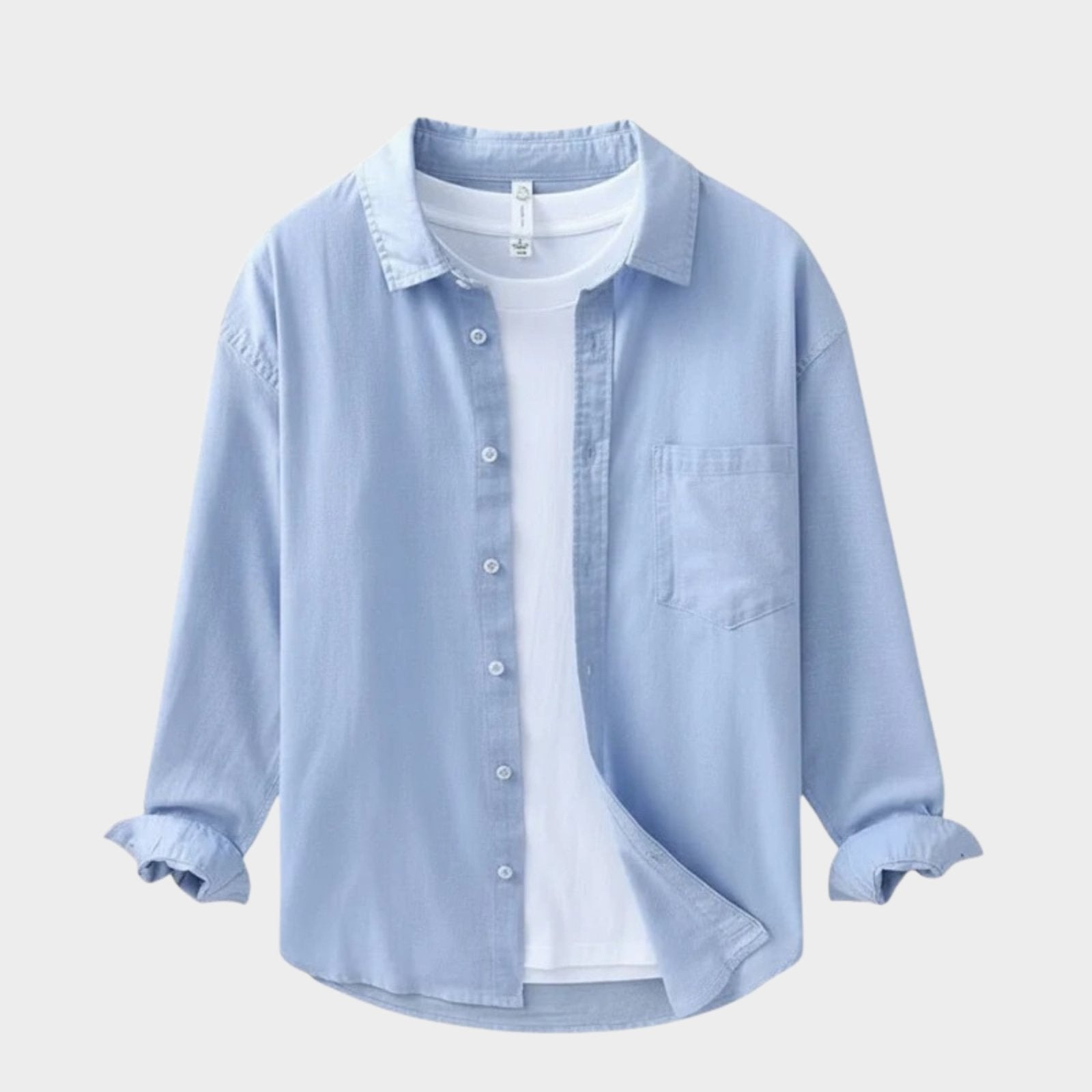 Camicia da Uomo in Cotone e Lino a Manica Lunga con Colletto a Risvolto e Bottoni