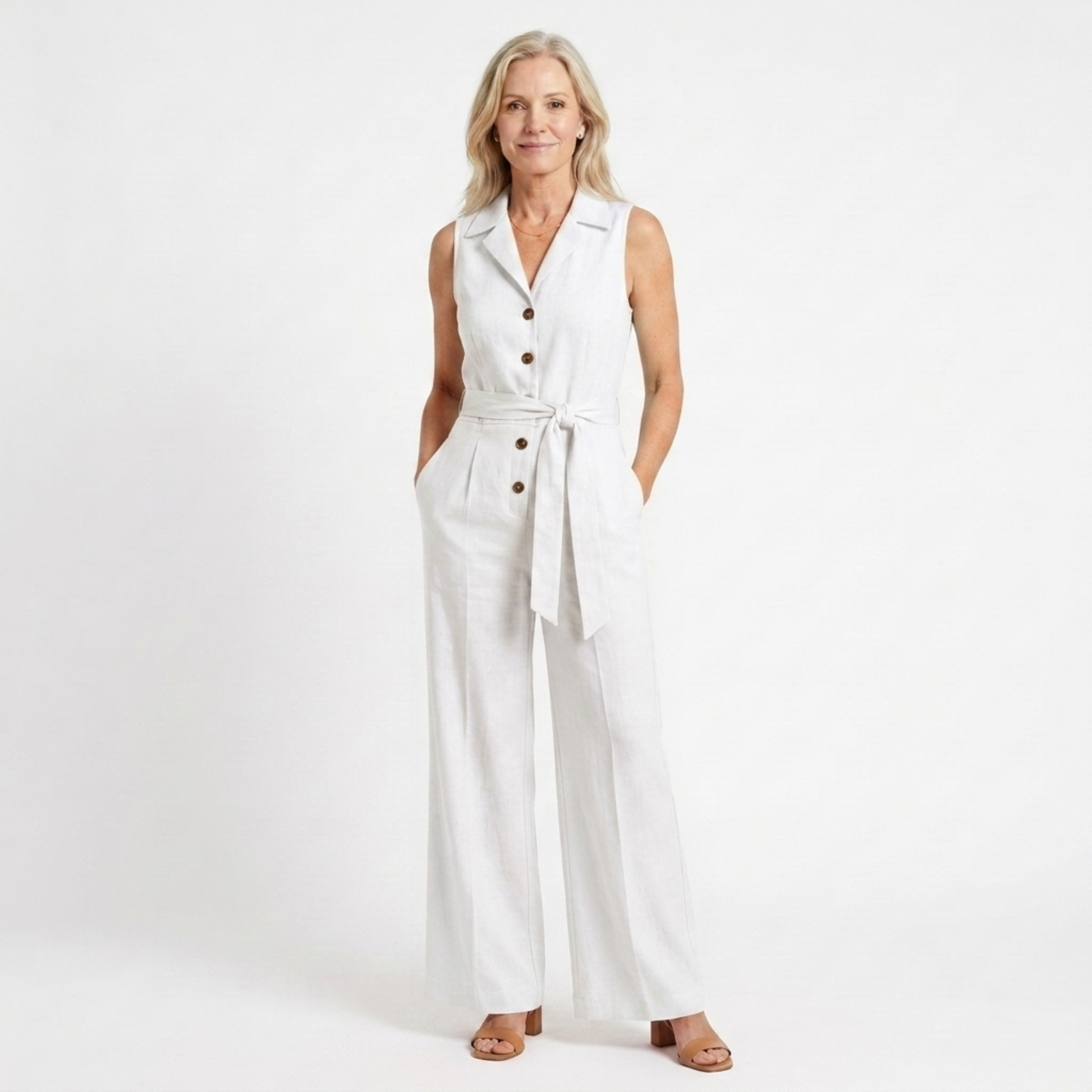 Combinaison femme jambe large | ensemble sans manches pour bureau