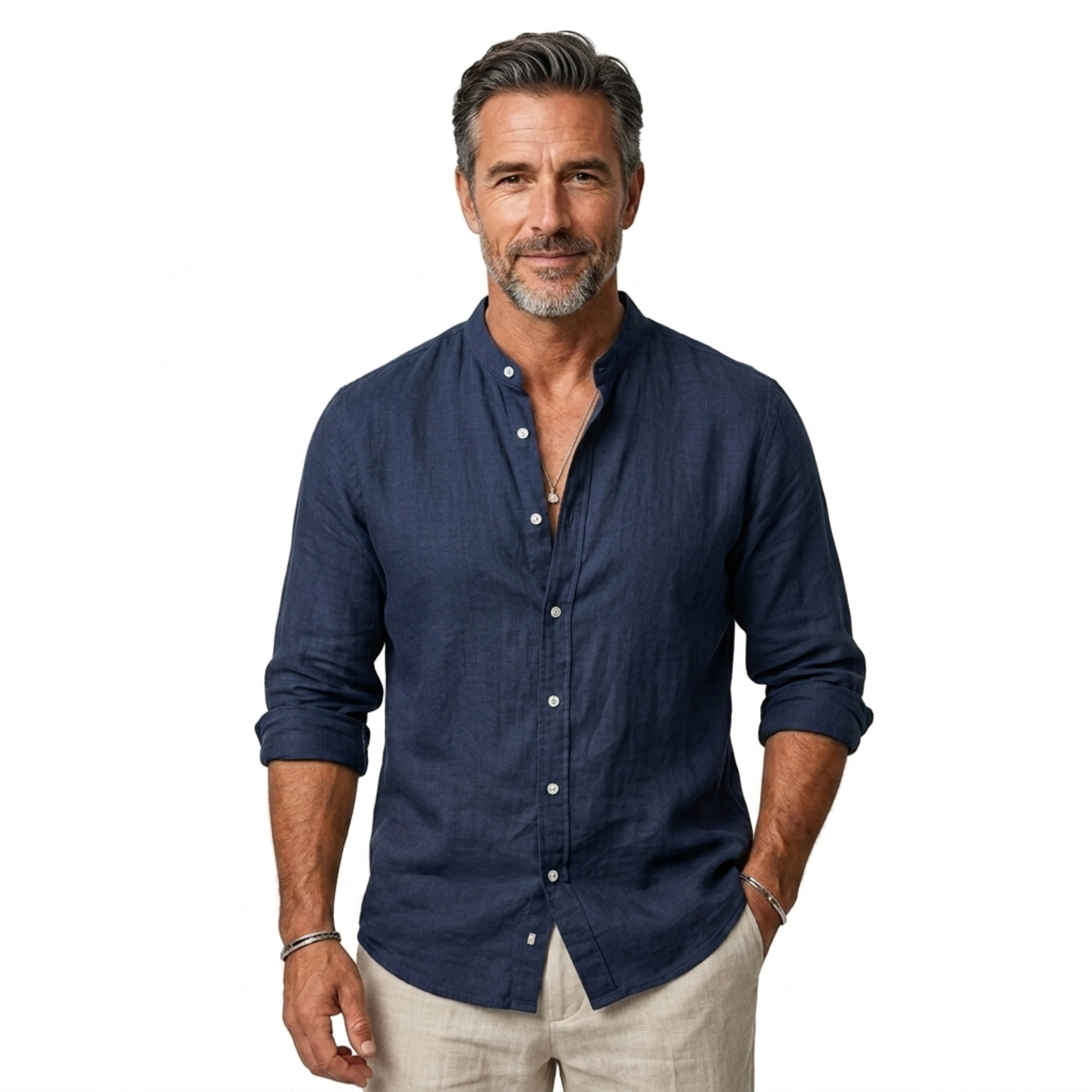 Chemise en lin homme — col classique et manches ajustables pour un usage quotidien