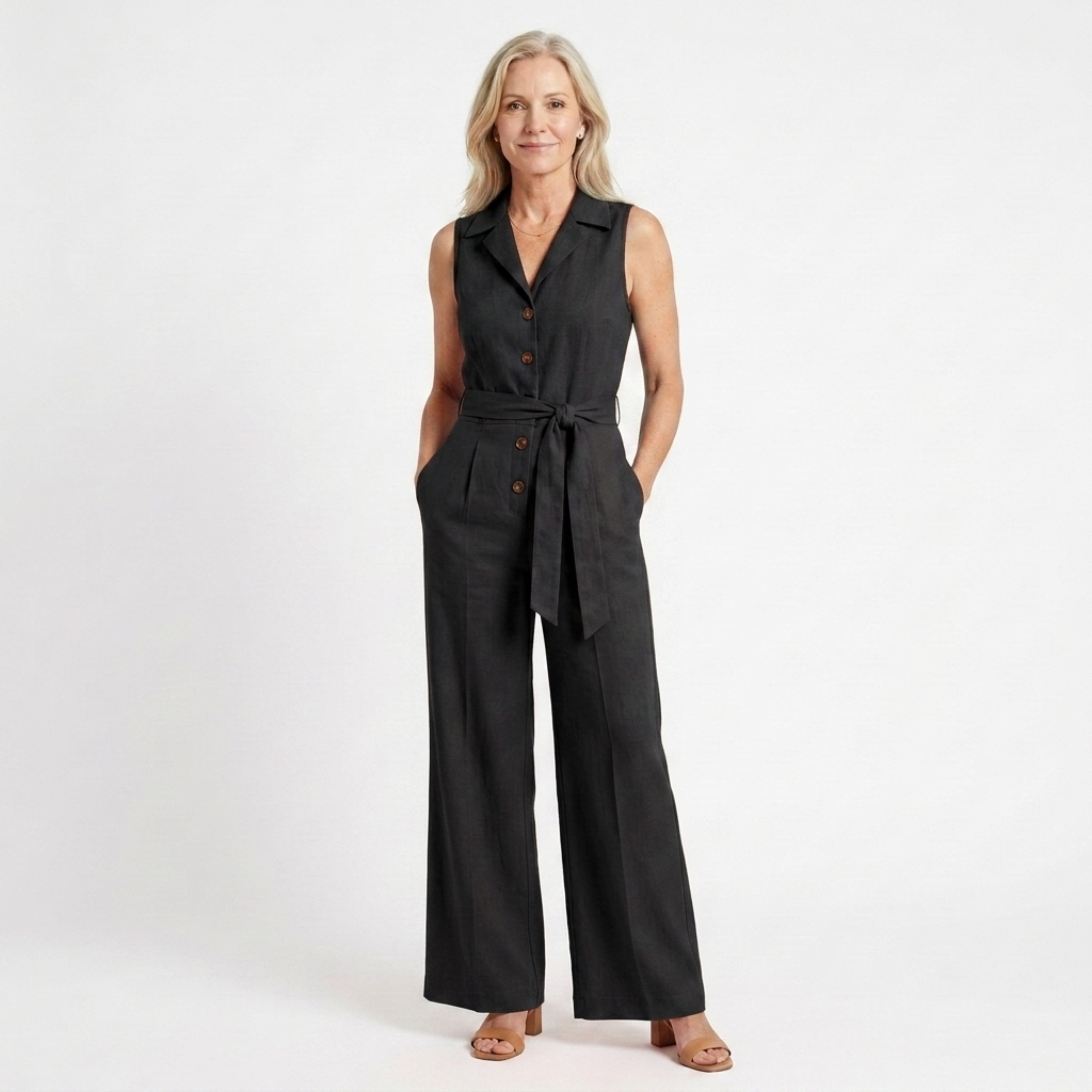 Combinaison femme jambe large | ensemble sans manches pour bureau