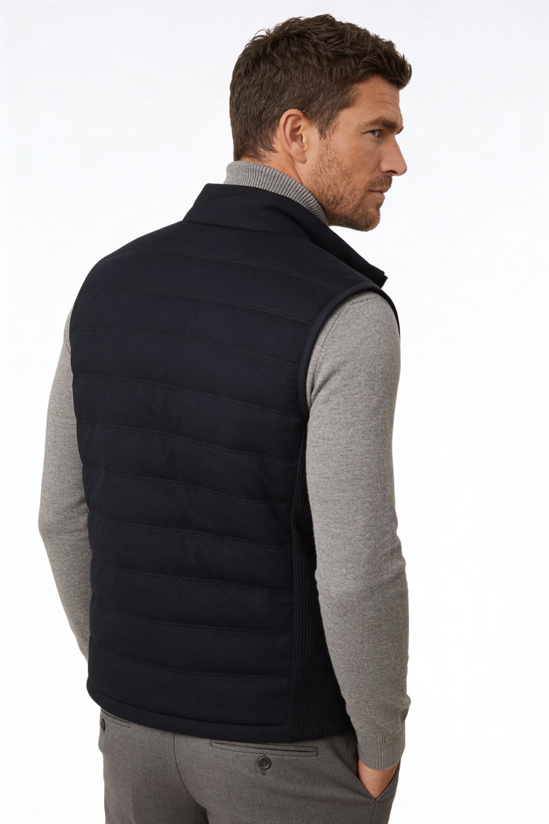 Gilet Imbottito in Lana con Isolamento Termico e Chiusura con Zip da Uomo
