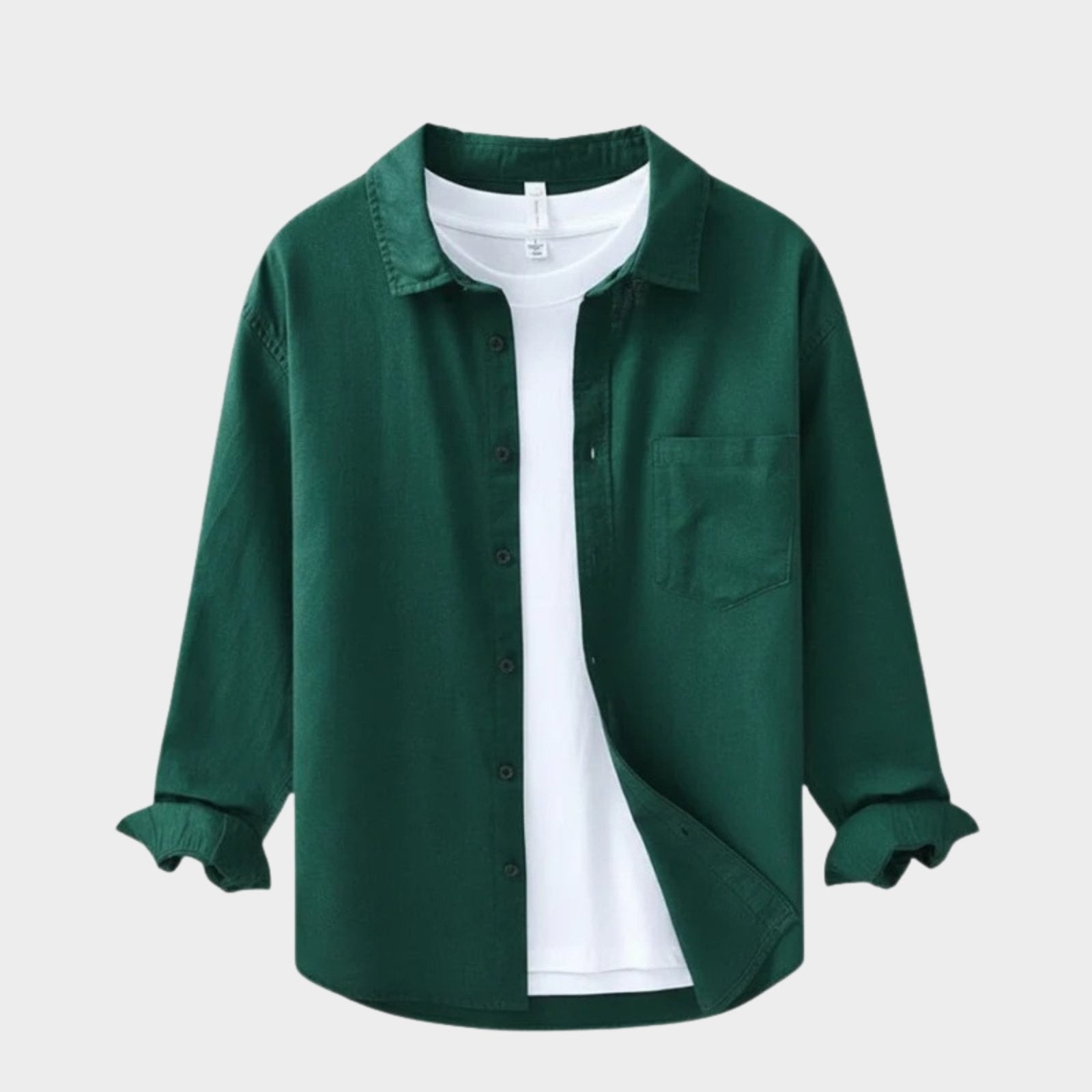 Camicia da Uomo in Cotone e Lino a Manica Lunga con Colletto a Risvolto e Bottoni