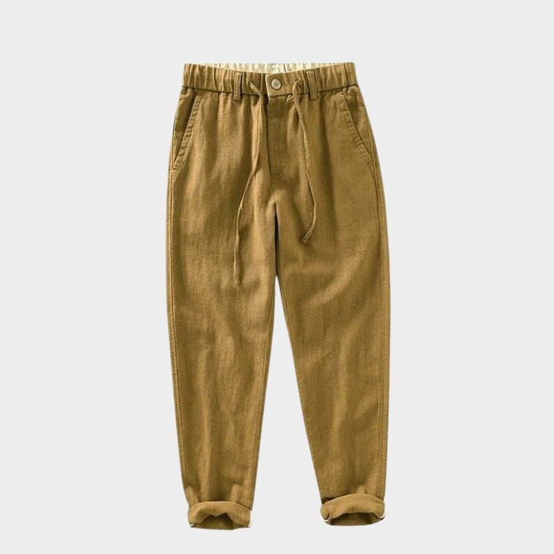 Pantalones de Lino y Algodón para Hombre de Corte Recto con Cintura Elástica