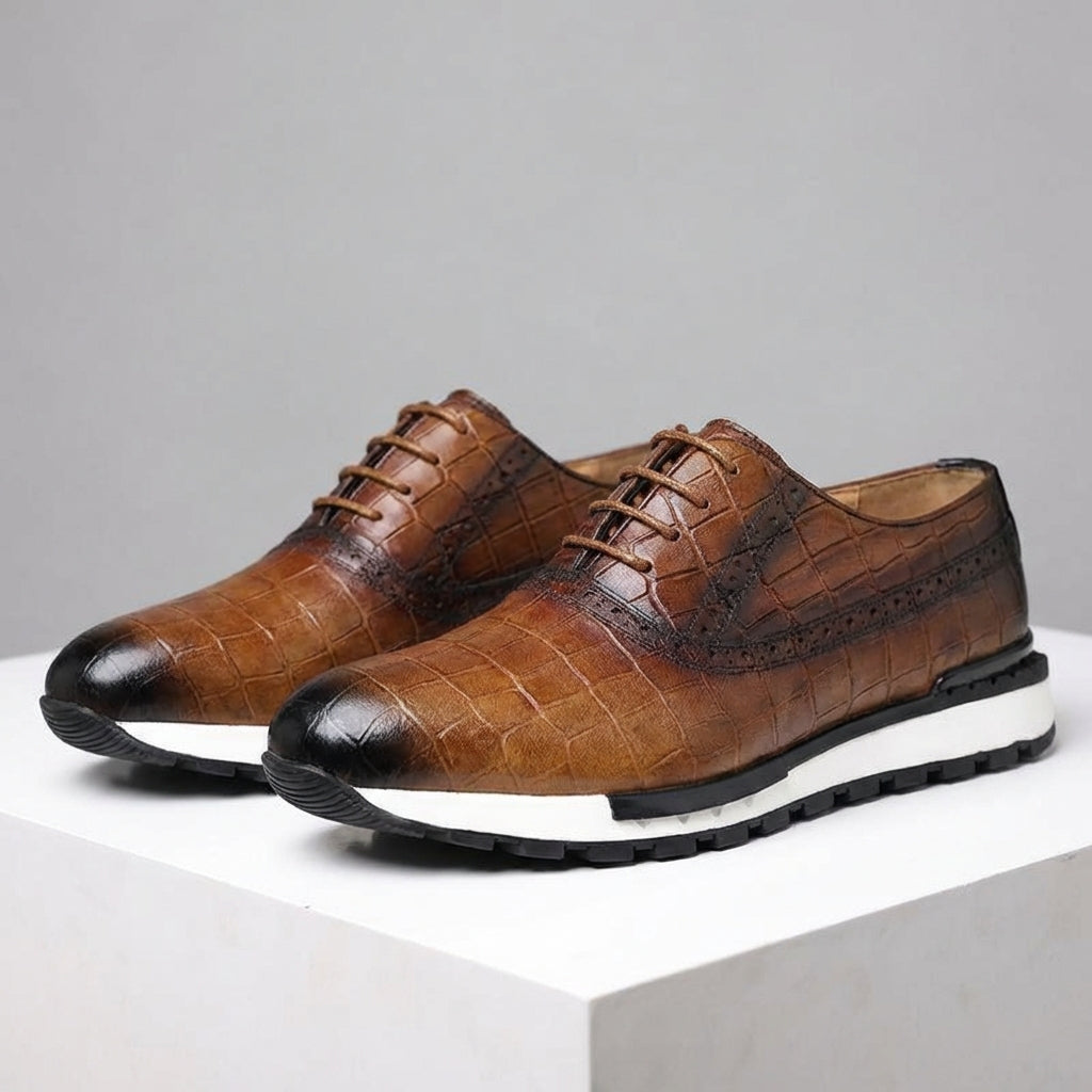 Sapatos Oxford em pele genuína para homem com sola de borracha e fecho de atacadores