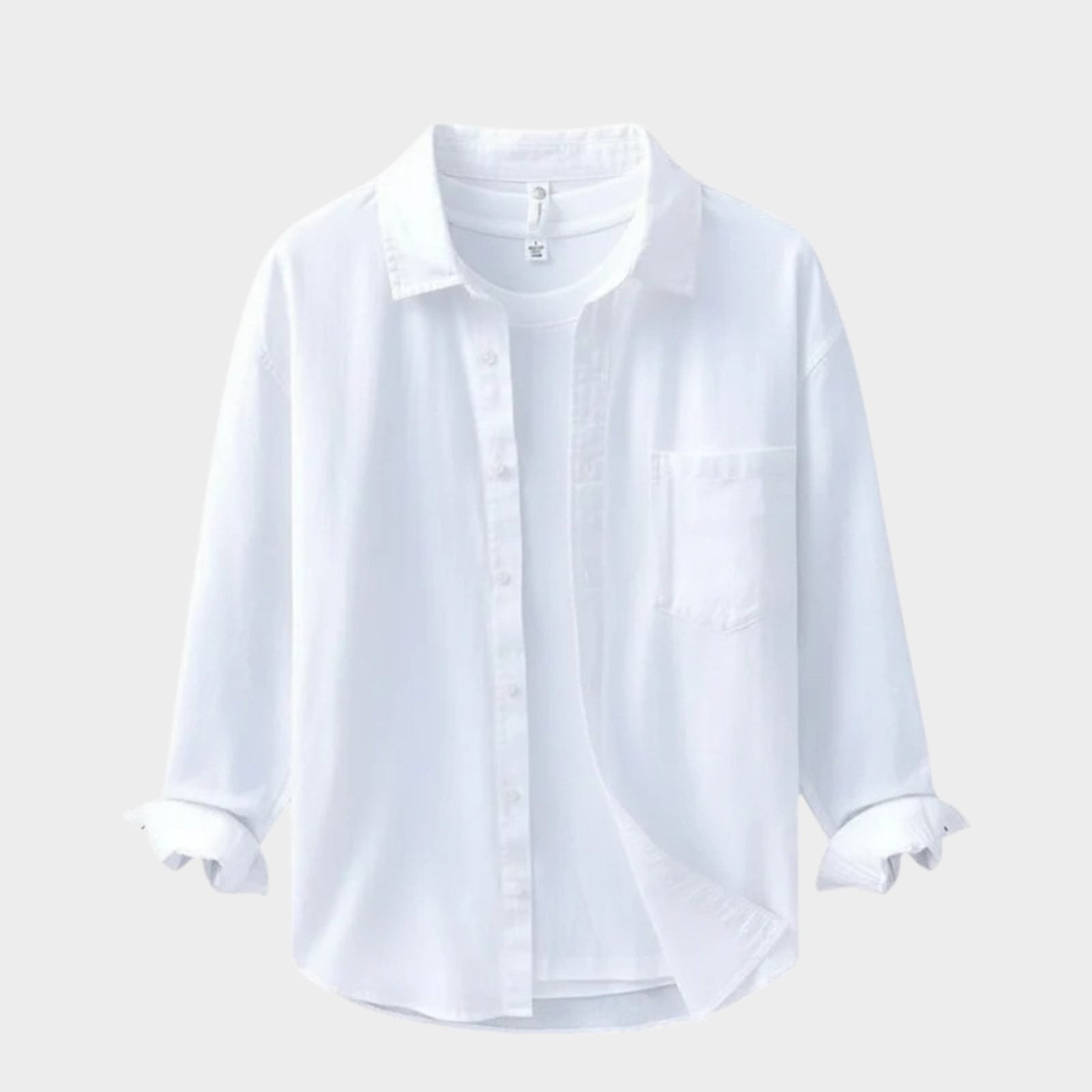 Camicia da Uomo in Cotone e Lino a Manica Lunga con Colletto a Risvolto e Bottoni