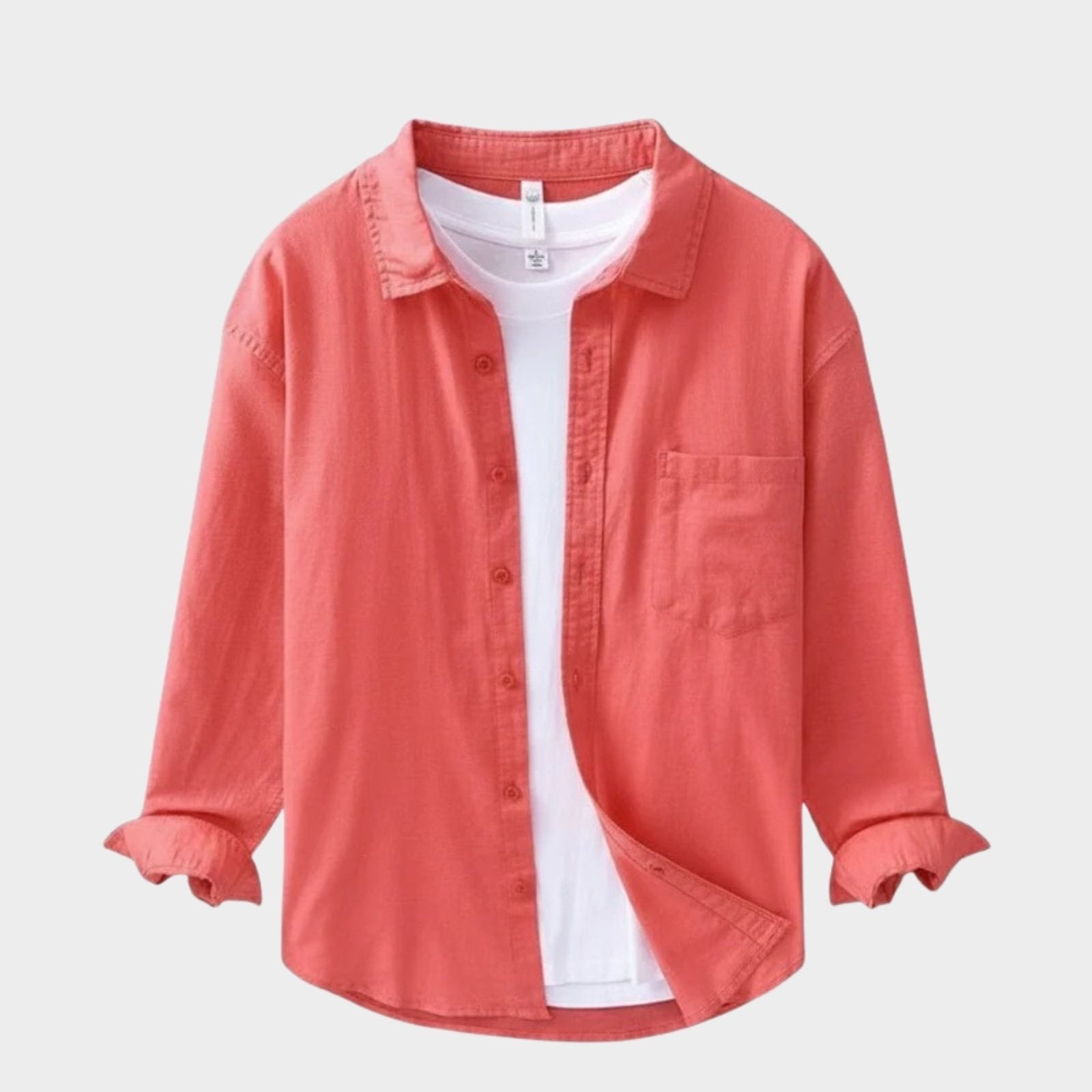 Camicia da Uomo in Cotone e Lino a Manica Lunga con Colletto a Risvolto e Bottoni