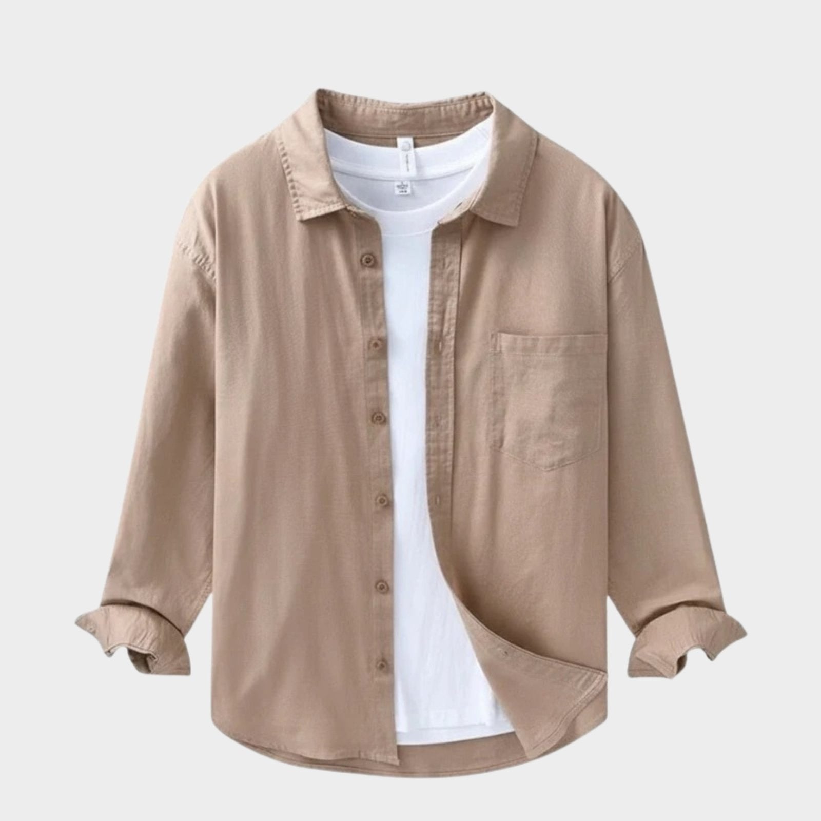 Camicia da Uomo in Cotone e Lino a Manica Lunga con Colletto a Risvolto e Bottoni