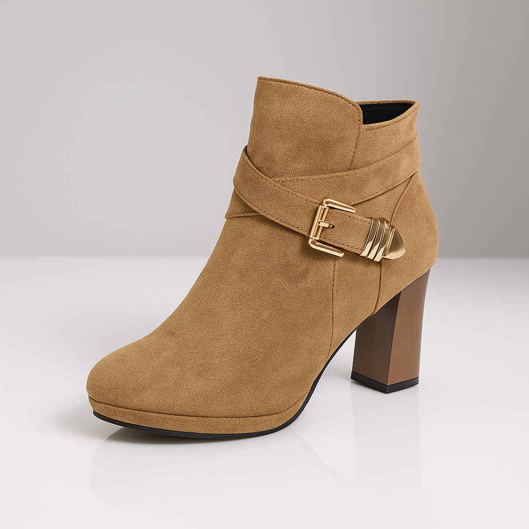 Botine cu Toc Gros pentru Femei cu Cataramă și Talpă Antiderapantă de Cauciuc