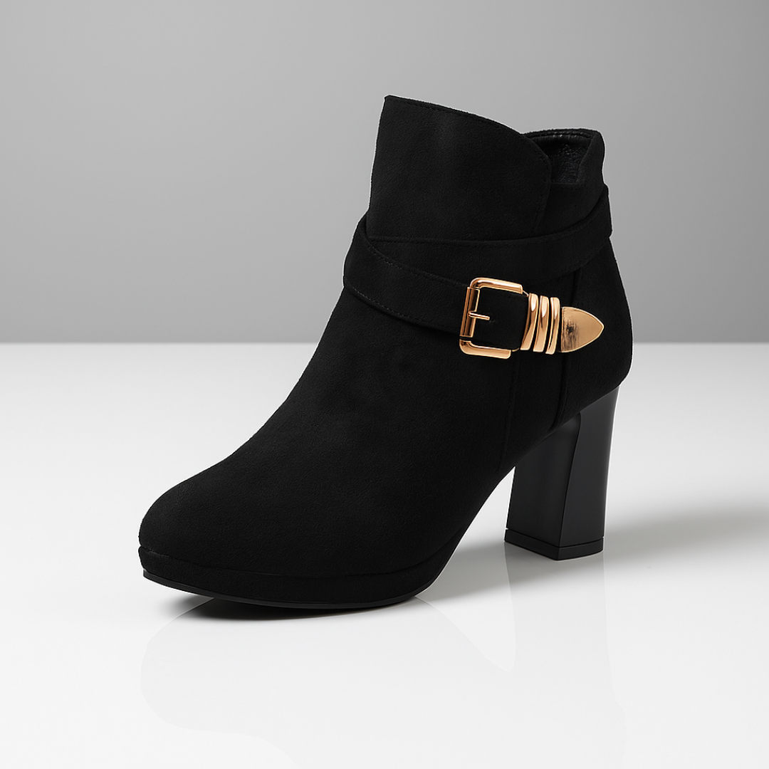 Botine cu Toc Gros pentru Femei cu Cataramă și Talpă Antiderapantă de Cauciuc