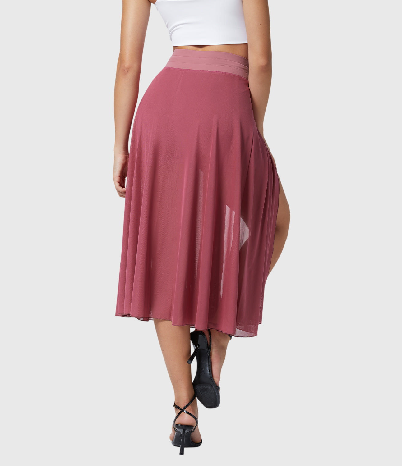 Jupe midi évasée taille haute pour femme avec cordon ajustable