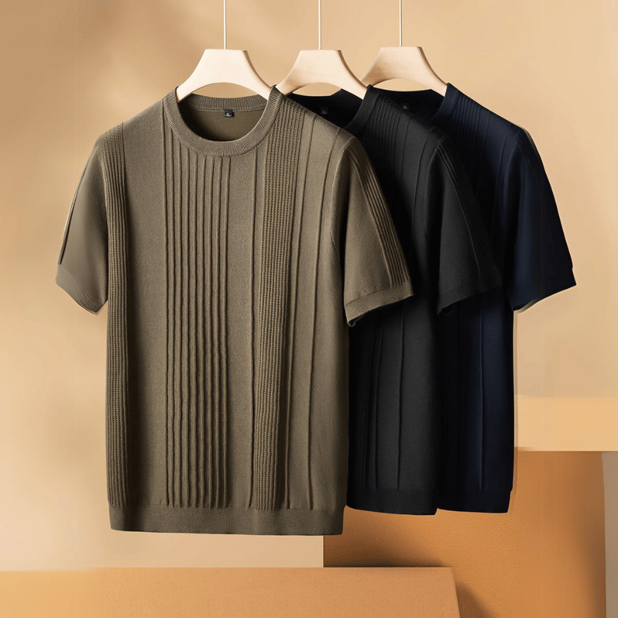 T-shirt en Maille de Soie Glacée pour Homme à Manches Courtes avec Col Rond