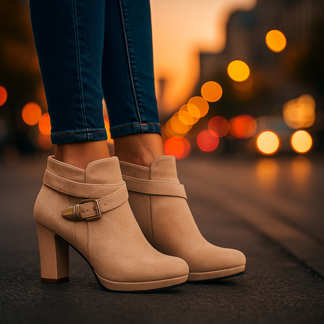 Botine cu Toc Gros pentru Femei cu Cataramă și Talpă Antiderapantă de Cauciuc