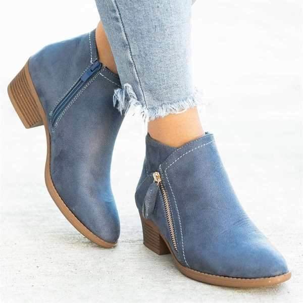 Botines de cuero con cremallera lateral y suela de cuña cómoda para mujer