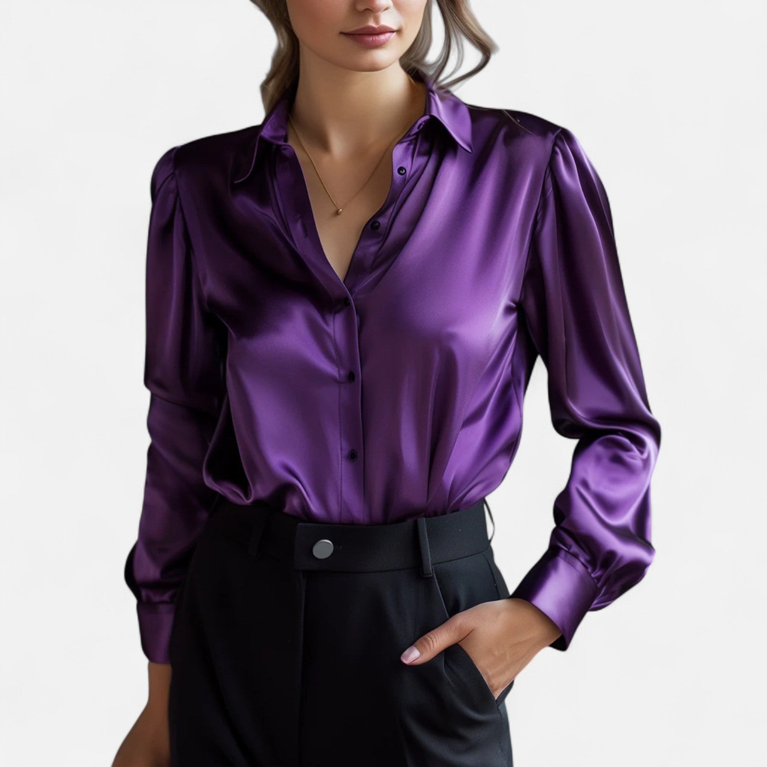 Eliaro Moda | Blouse Noire en Satin à Manches Longues pour Femme – Élégance Intemporelle, Sophistication Moderne
