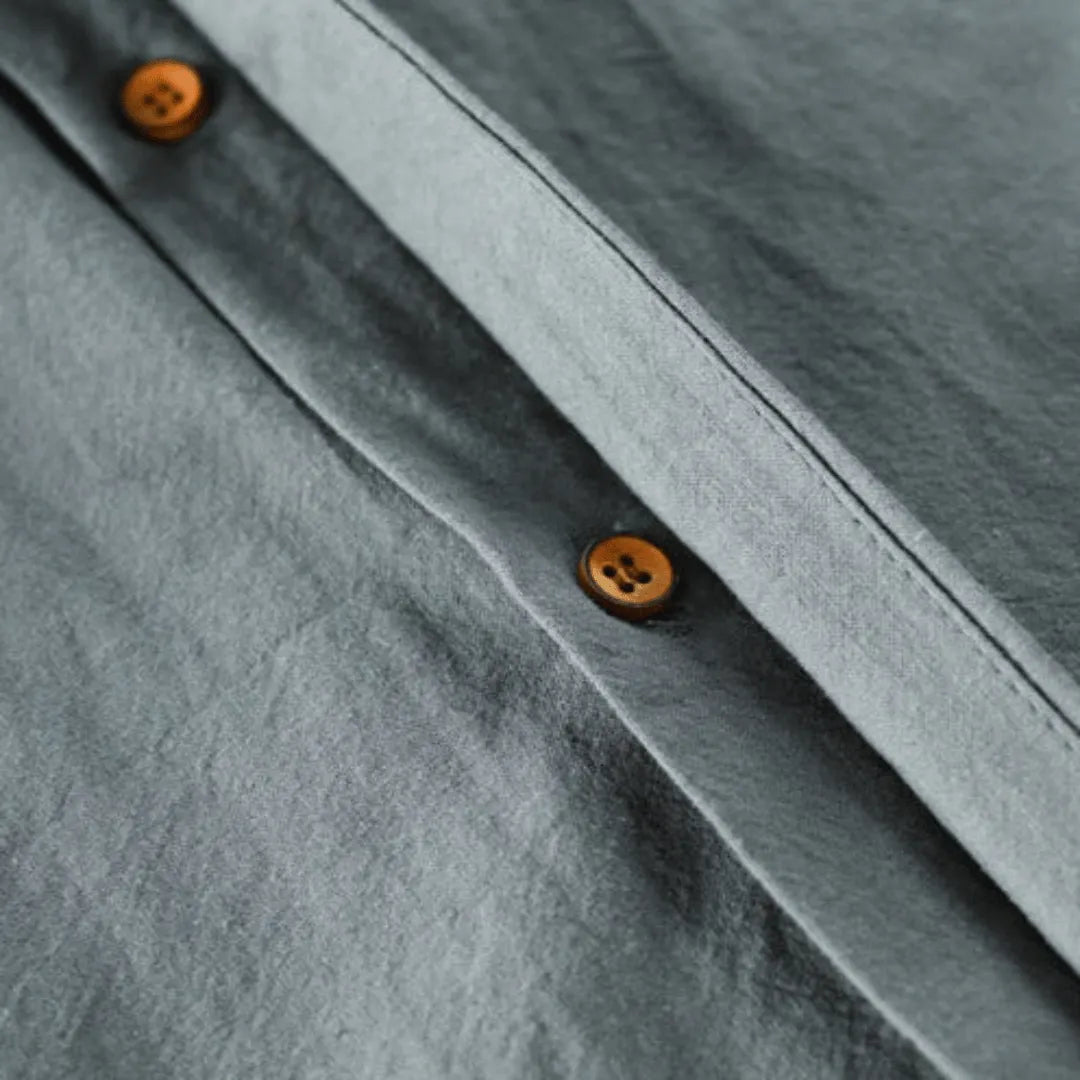 Férfi pamut-len ing Mao gallérral és hosszú ujjú slim fit szabással