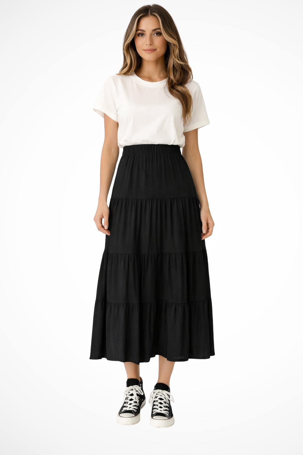 Jupe longue taille haute avec panneaux à volants pour femme