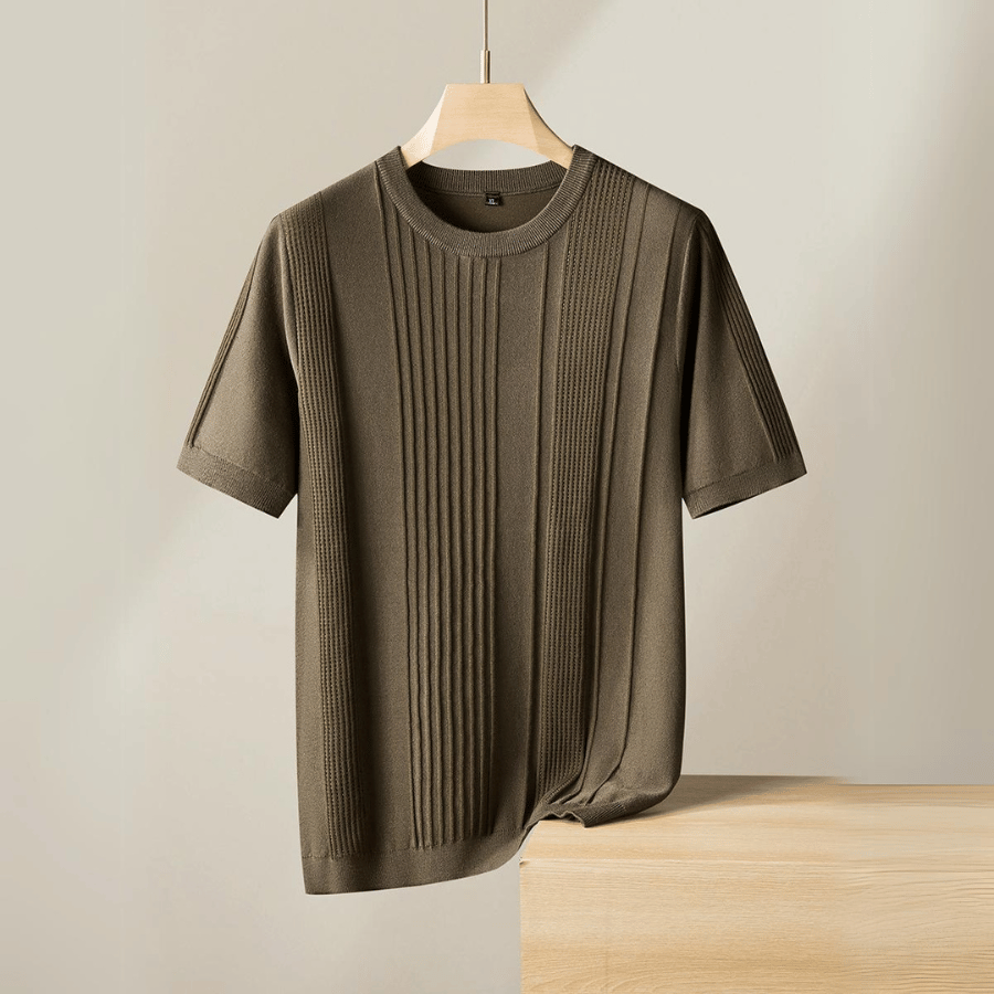 T-shirt en Maille de Soie Glacée pour Homme à Manches Courtes avec Col Rond