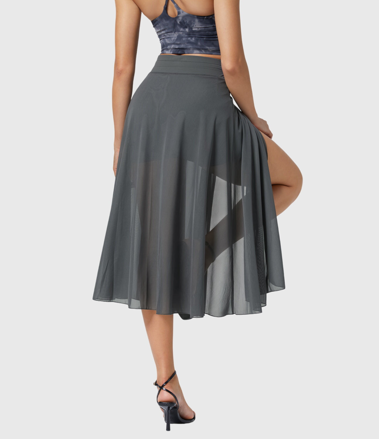 Jupe midi évasée taille haute pour femme avec cordon ajustable