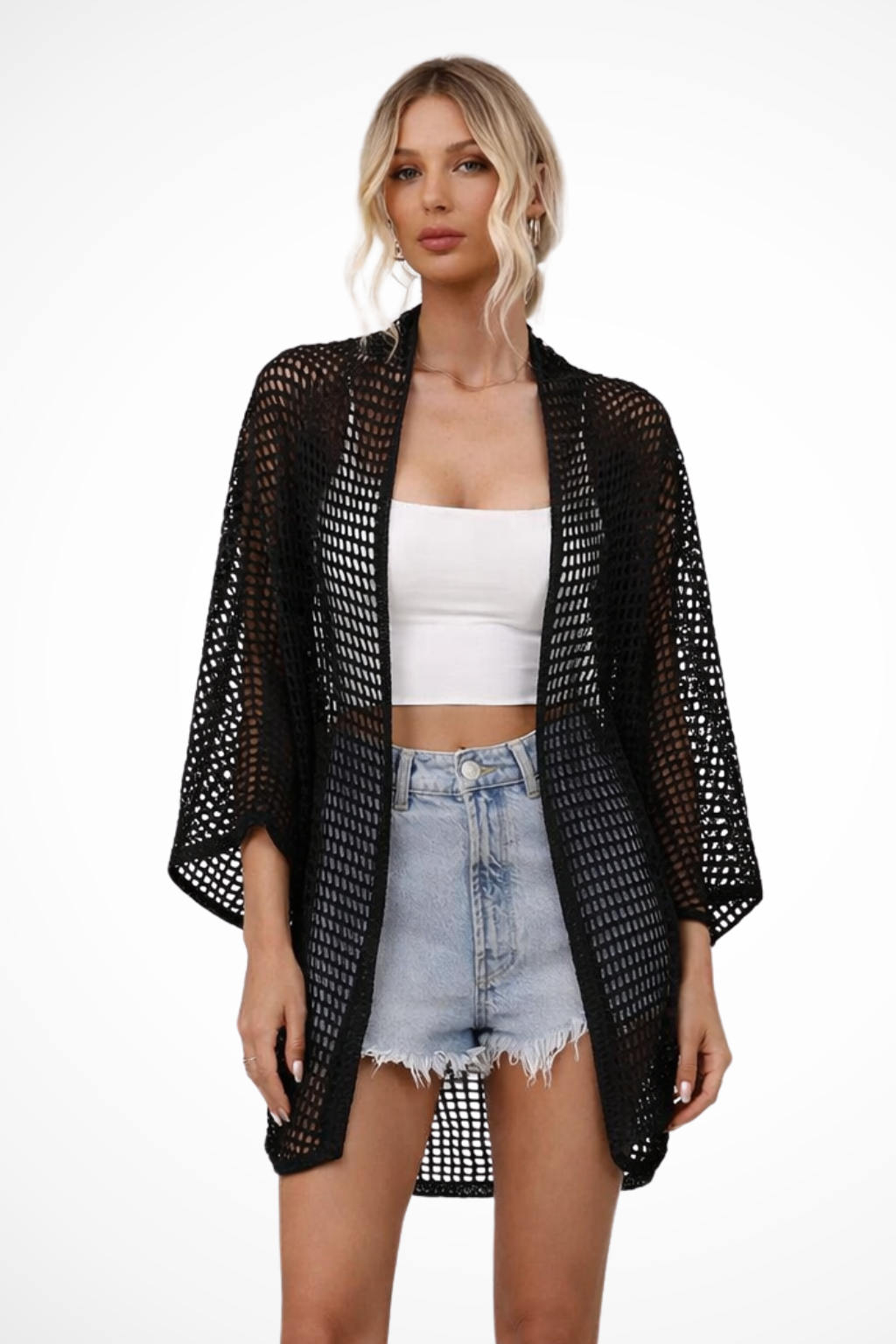 Cardigan en maille ajourée pour femme Veste en crochet et paréo de plage