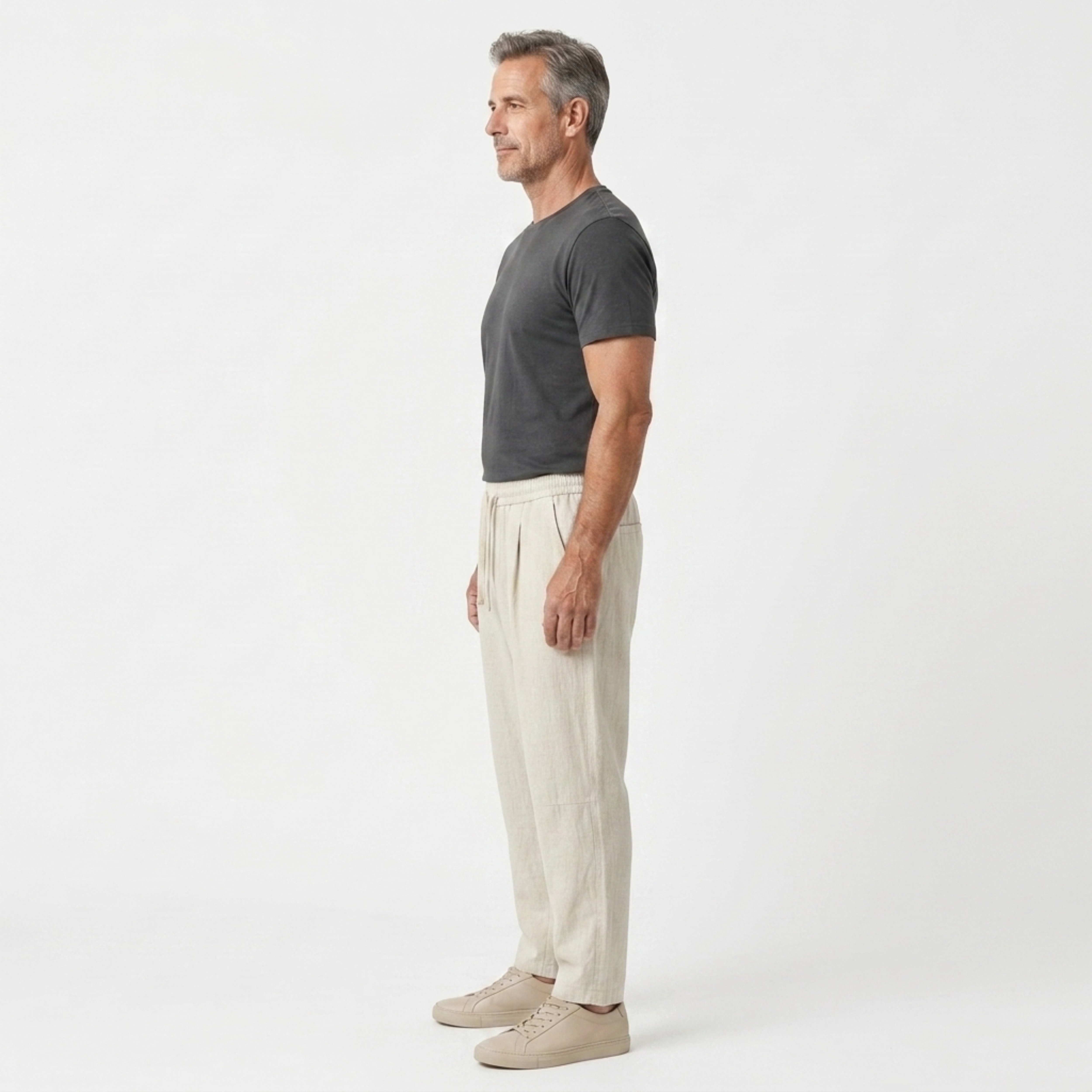 Pantalón de lino hombre — corte tapered con cintura elástica