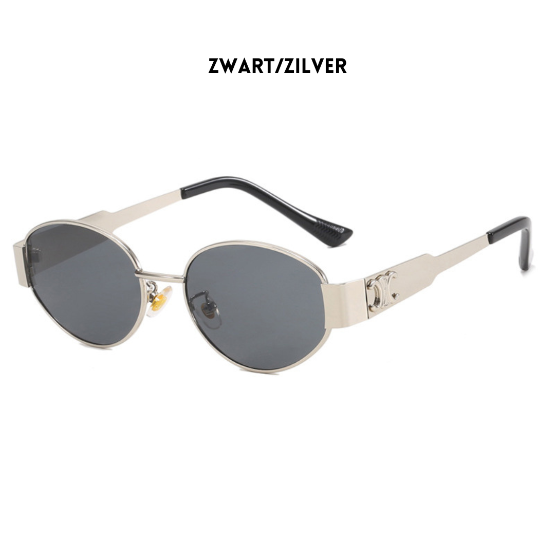 Occhiali da Sole Ovali Stile Vintage con Montatura Metallica e Protezione UV400