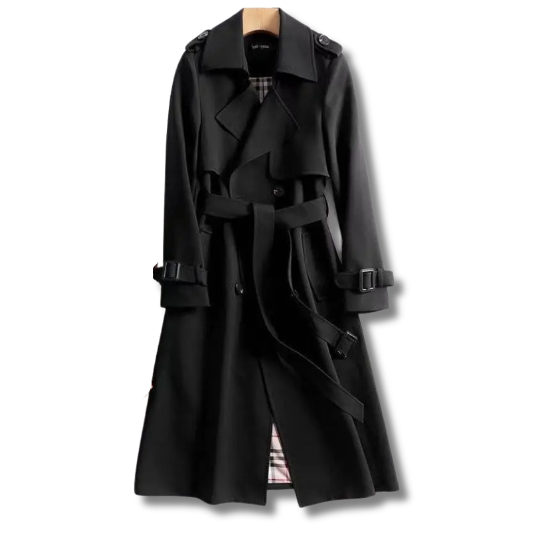 Trench-coat long avec ceinture et double boutonnage pour femme
