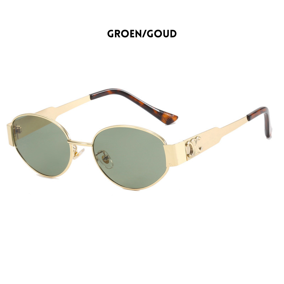 Occhiali da Sole Ovali Stile Vintage con Montatura Metallica e Protezione UV400