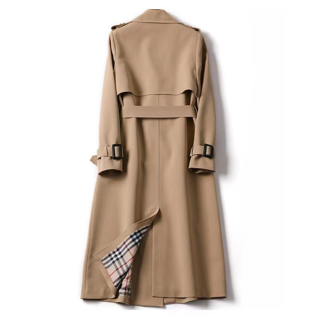 Trench-coat long avec ceinture et double boutonnage pour femme
