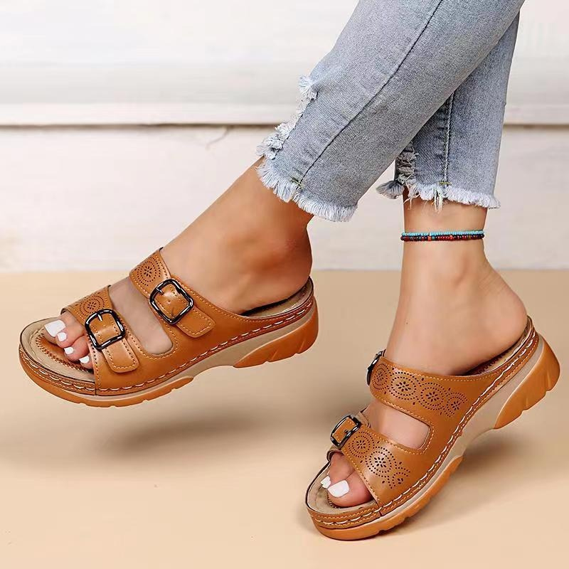 Sandales compensées avec double boucle et semelle antidérapante pour femme