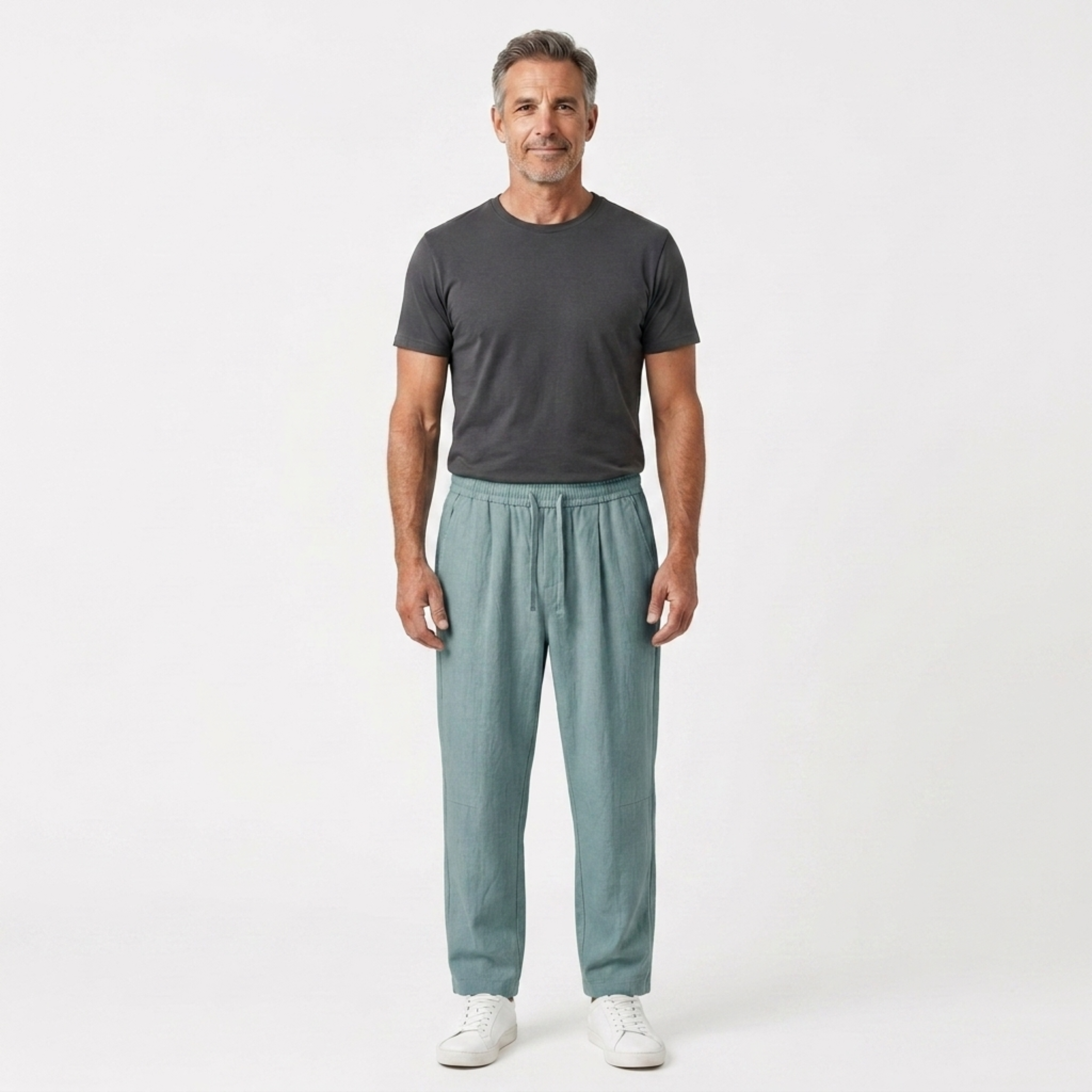Pantalón de lino hombre — corte tapered con cintura elástica