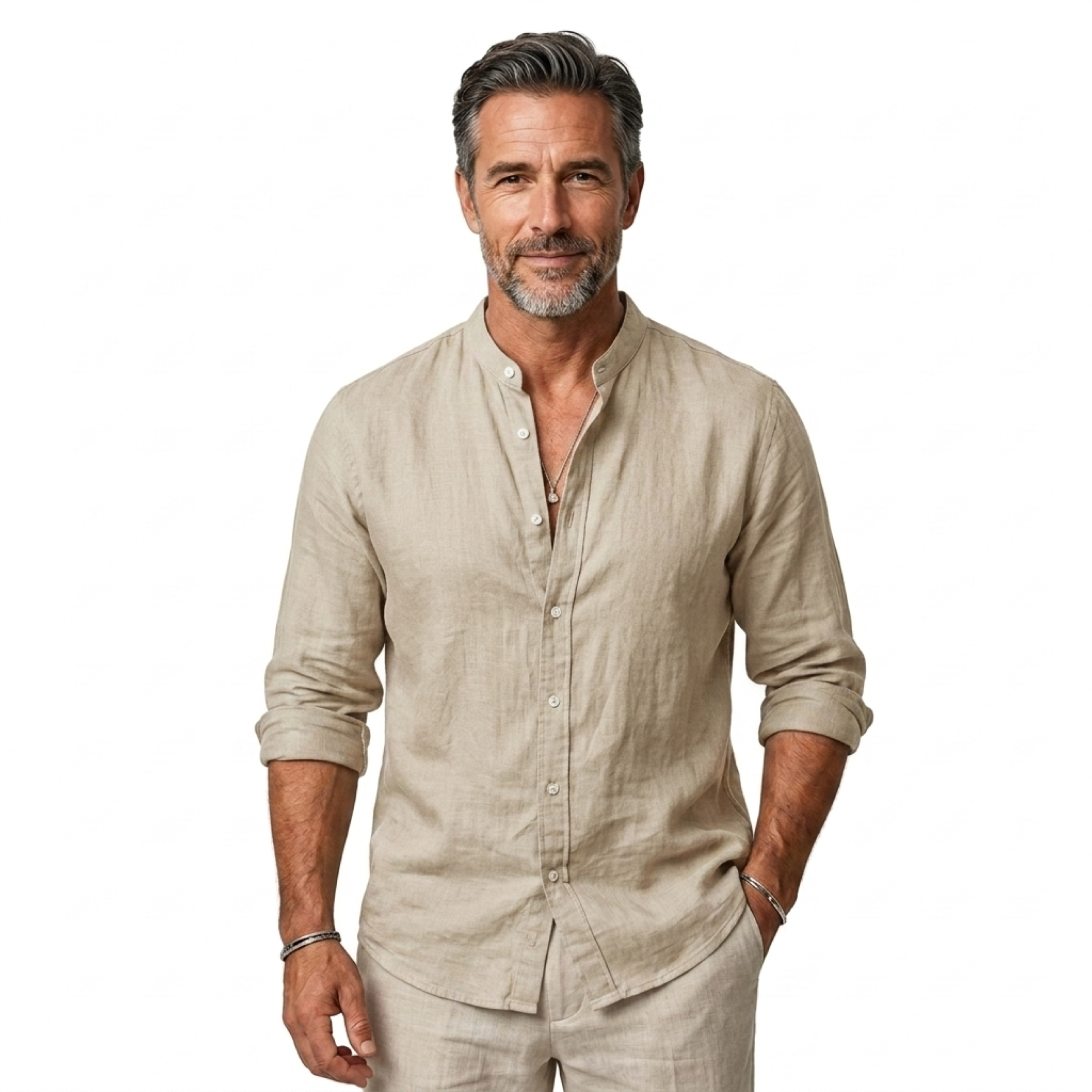 Chemise en lin homme — col classique et manches ajustables pour un usage quotidien