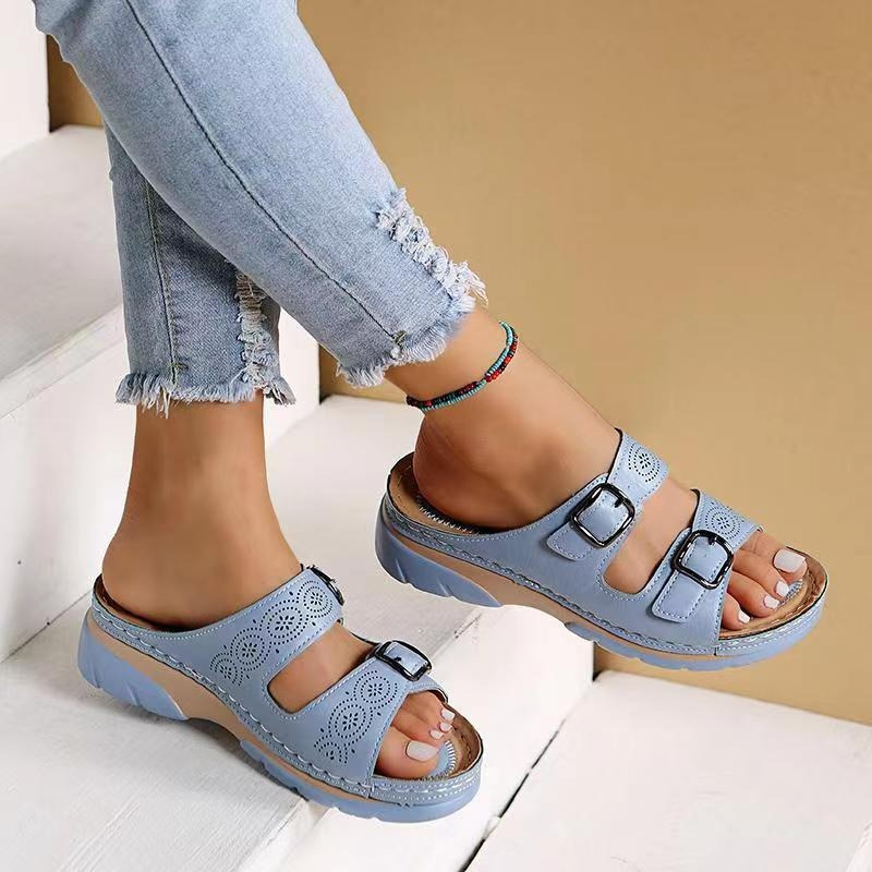 Sandales compensées avec double boucle et semelle antidérapante pour femme