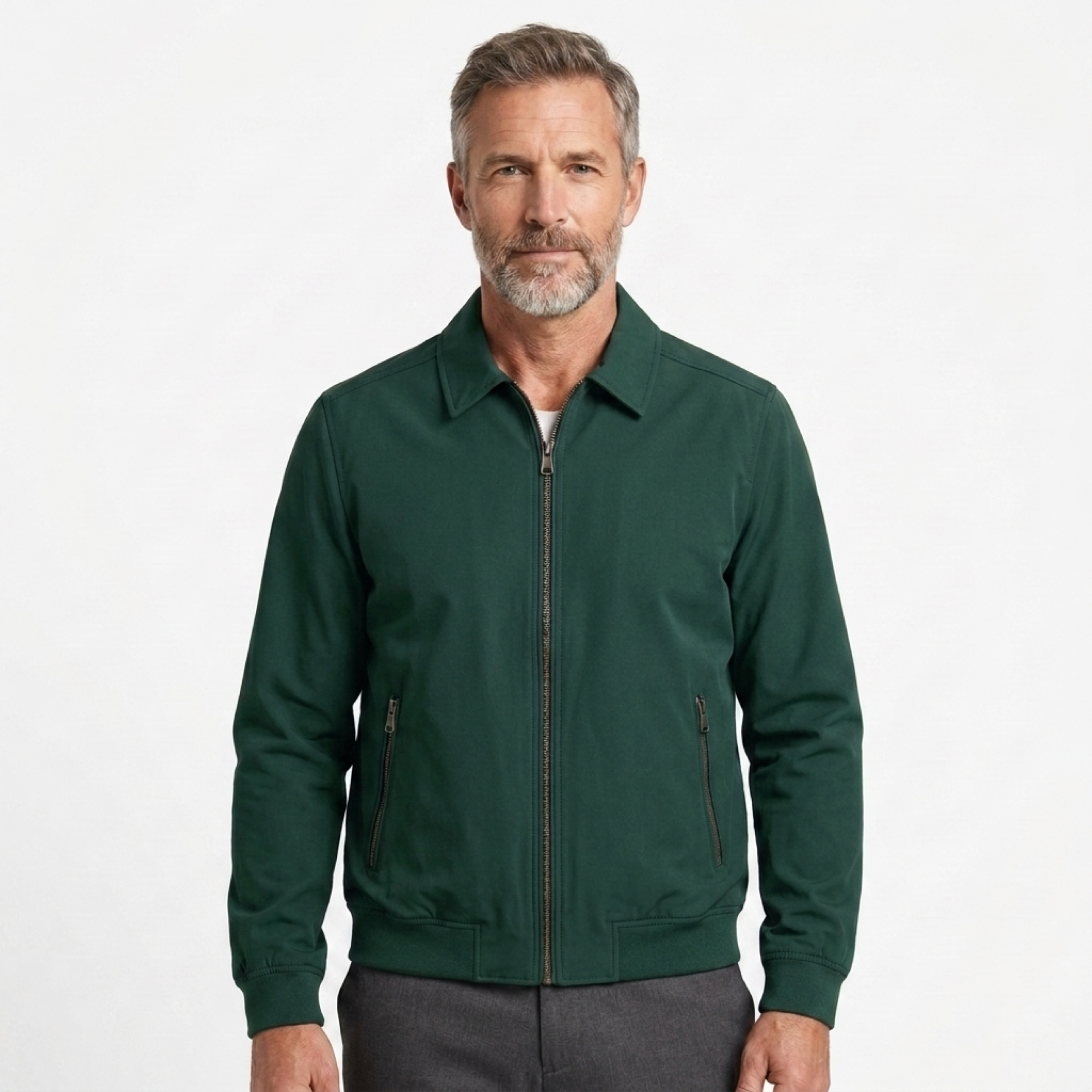 Chaqueta bomber hombre — cierre cremallera y cuello alto uso diario