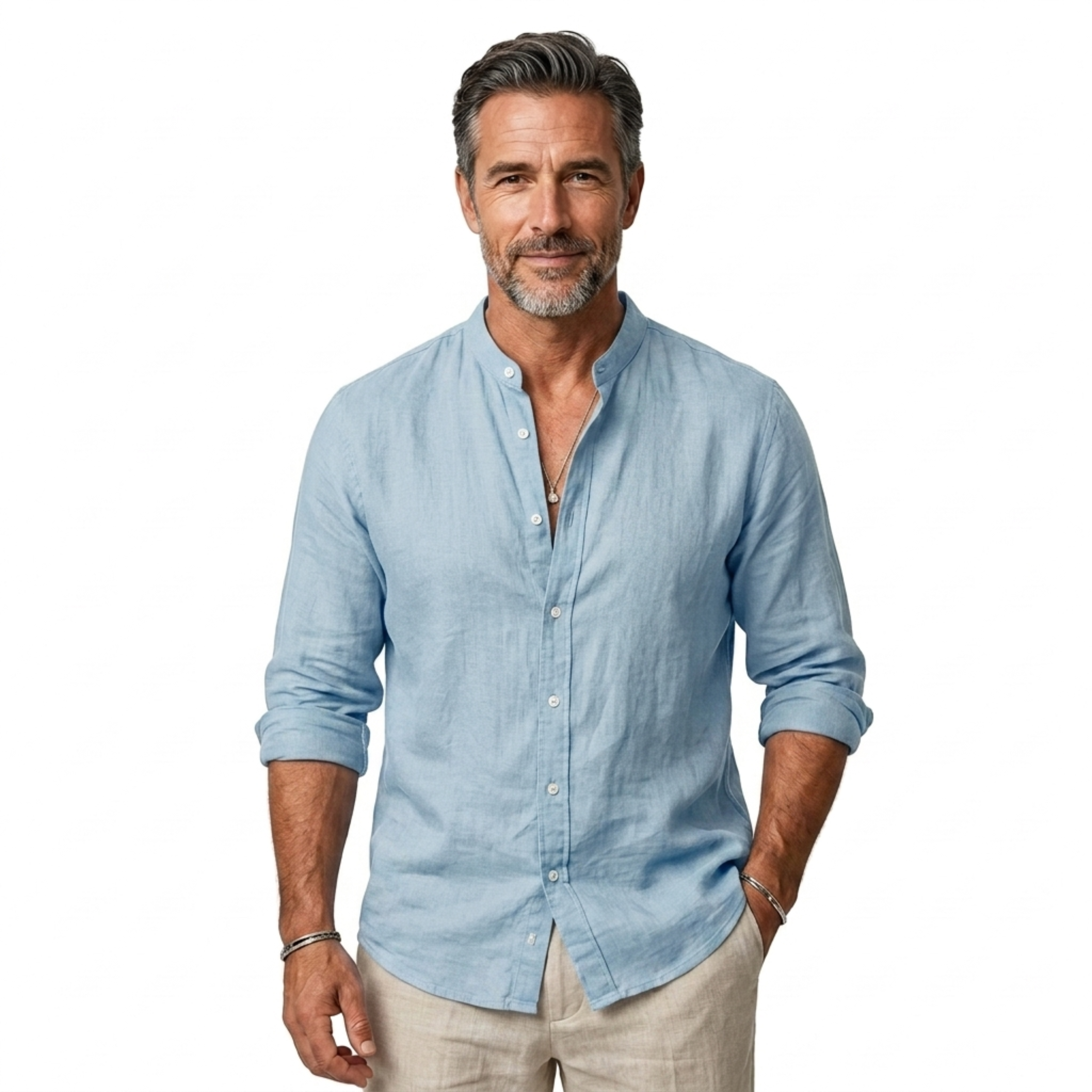 Chemise en lin homme — col classique et manches ajustables pour un usage quotidien