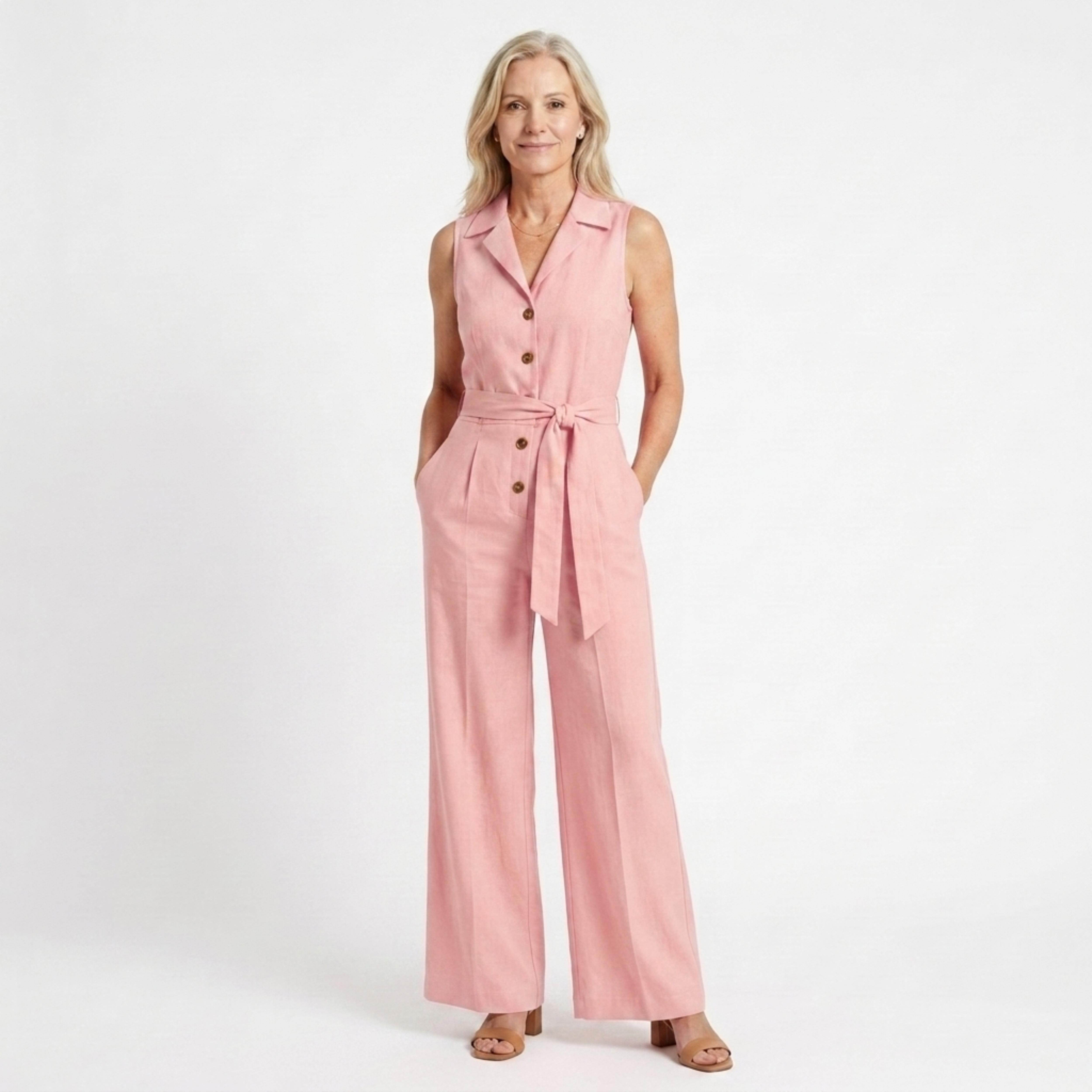 Combinaison femme jambe large | ensemble sans manches pour bureau