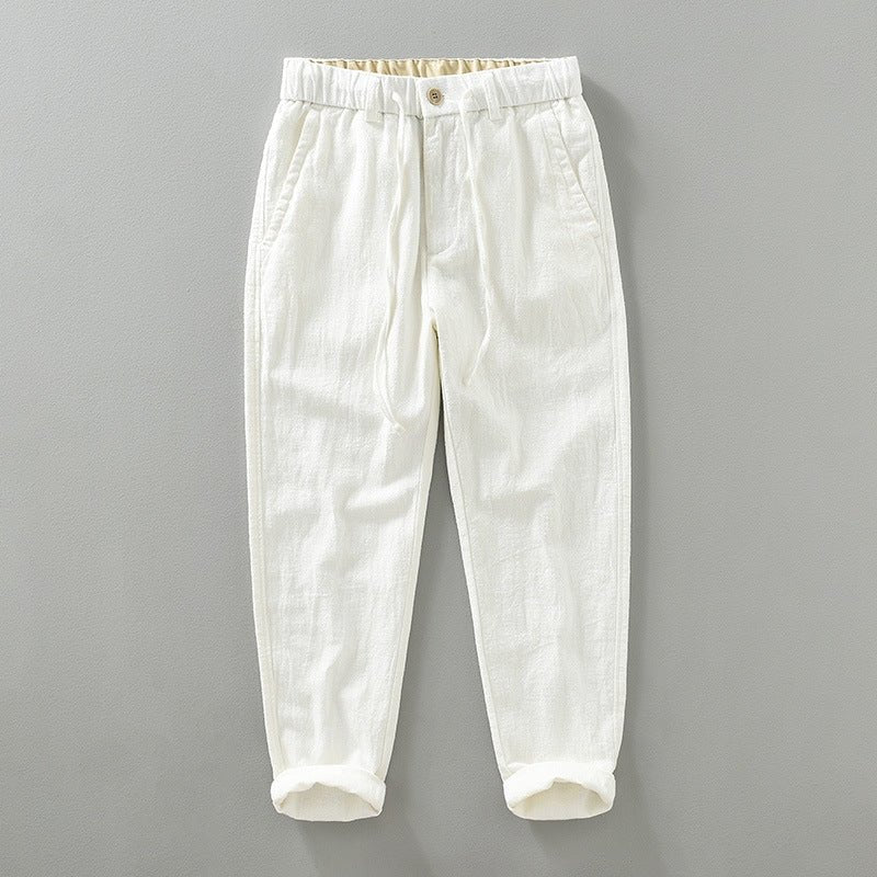 Pantalones de Lino y Algodón para Hombre de Corte Recto con Cintura Elástica