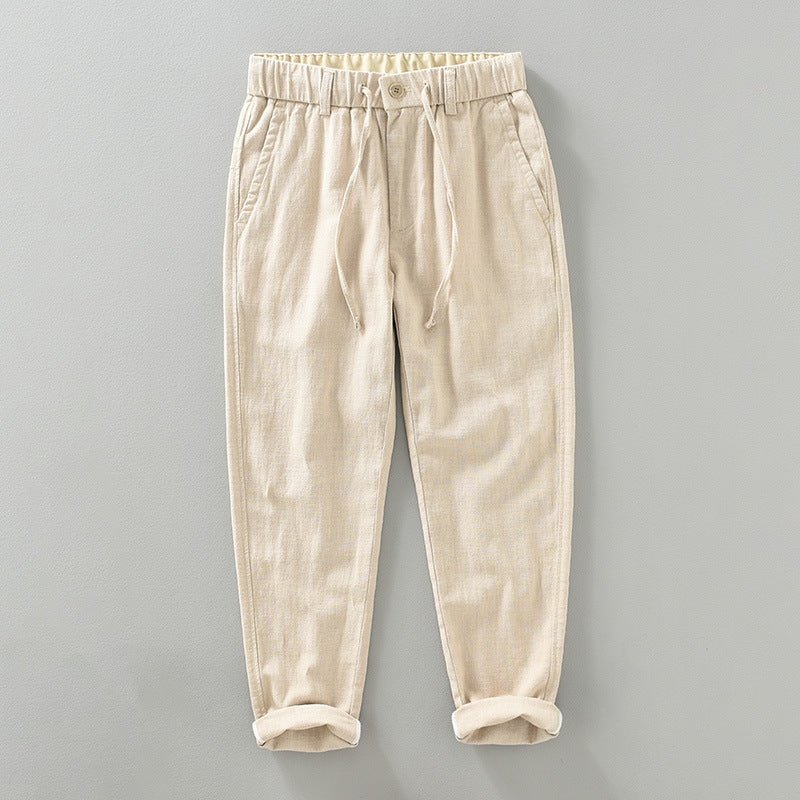 Pantalones de Lino y Algodón para Hombre de Corte Recto con Cintura Elástica