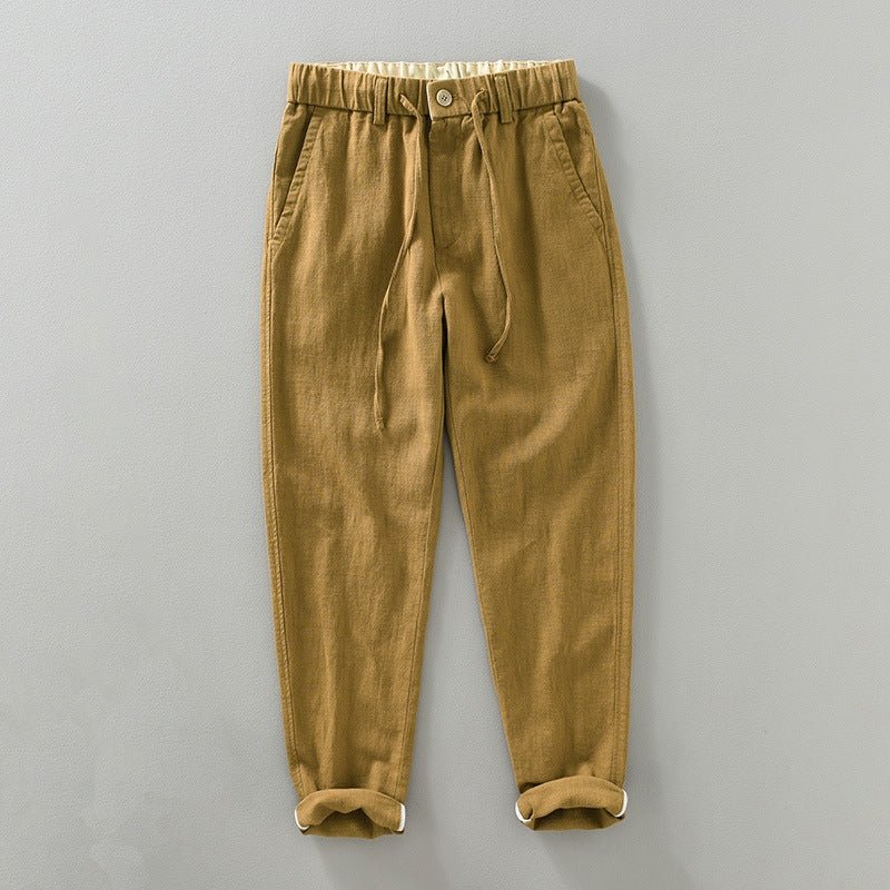 Pantalones de Lino y Algodón para Hombre de Corte Recto con Cintura Elástica