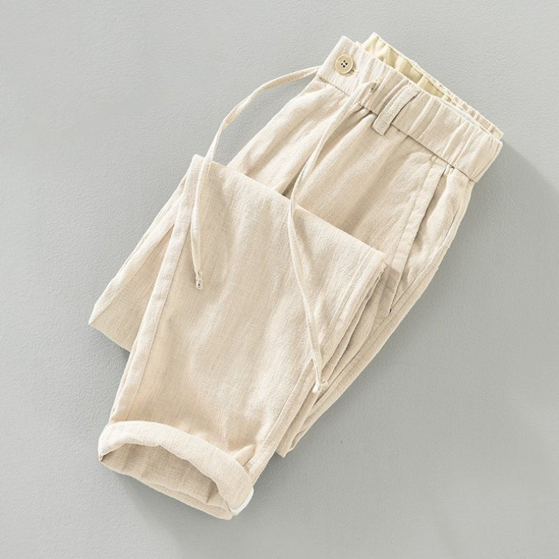 Pantalones de Lino y Algodón para Hombre de Corte Recto con Cintura Elástica