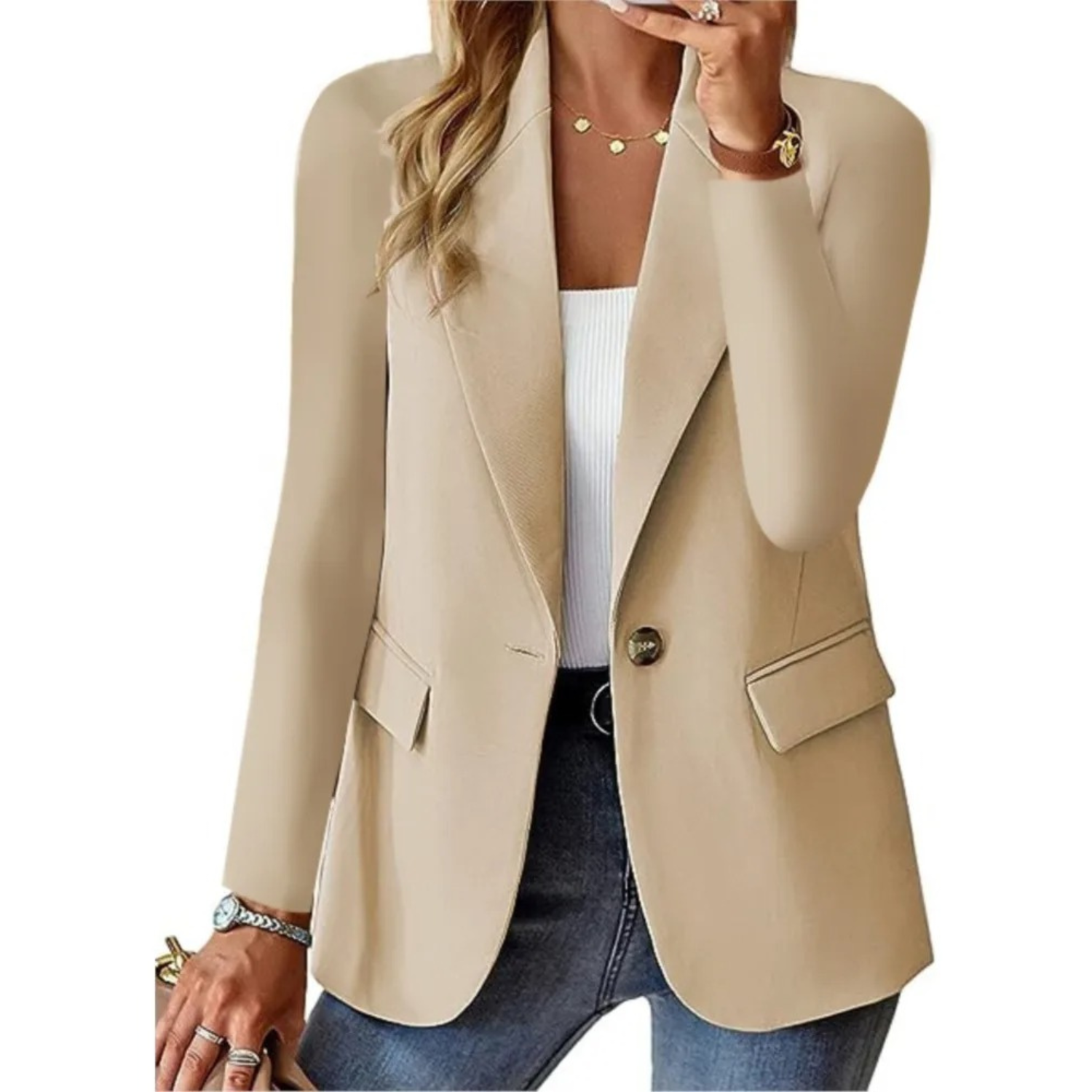 Blazer damă croială lejeră elegantă, sacou american cu rever clasic casual