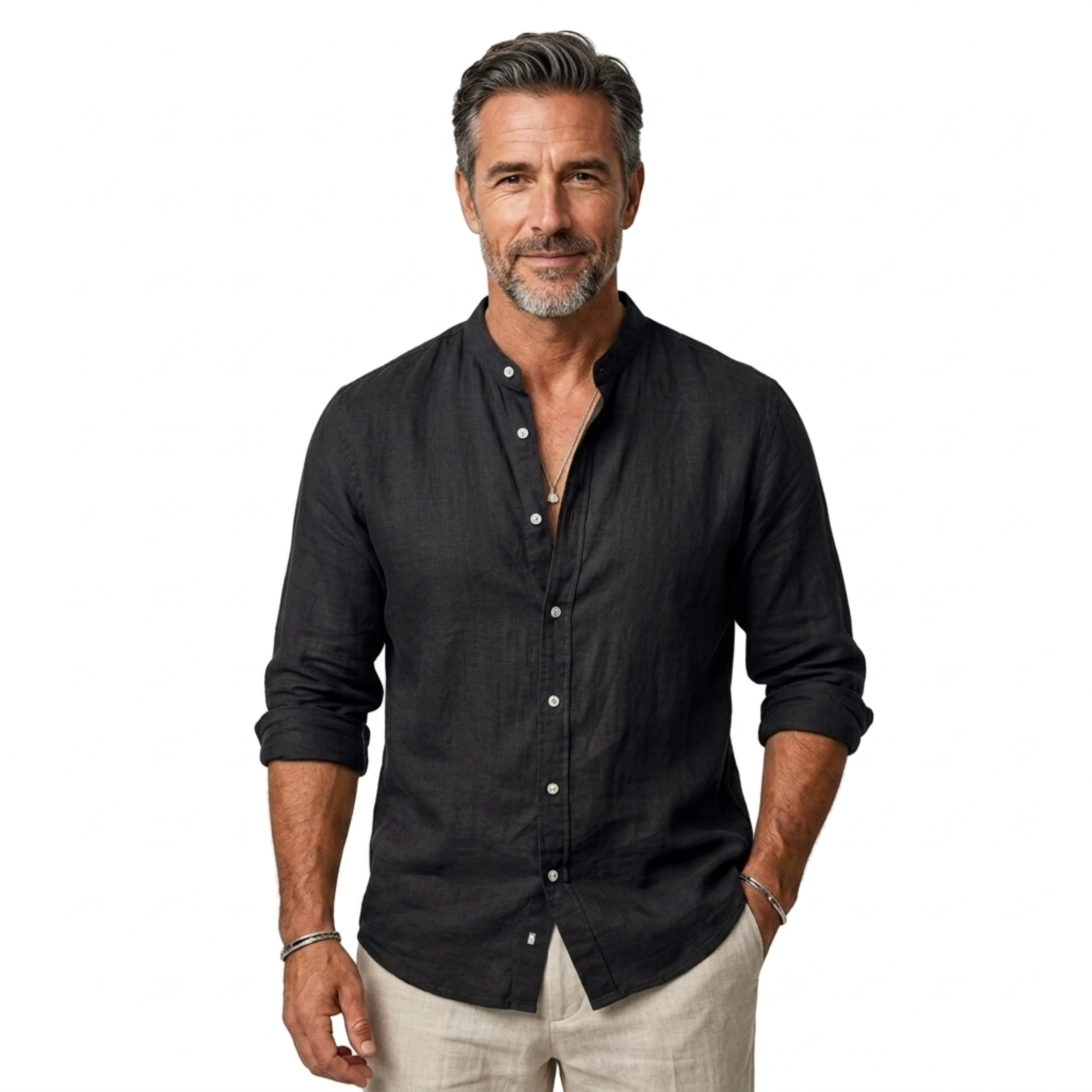 Chemise en lin homme — col classique et manches ajustables pour un usage quotidien