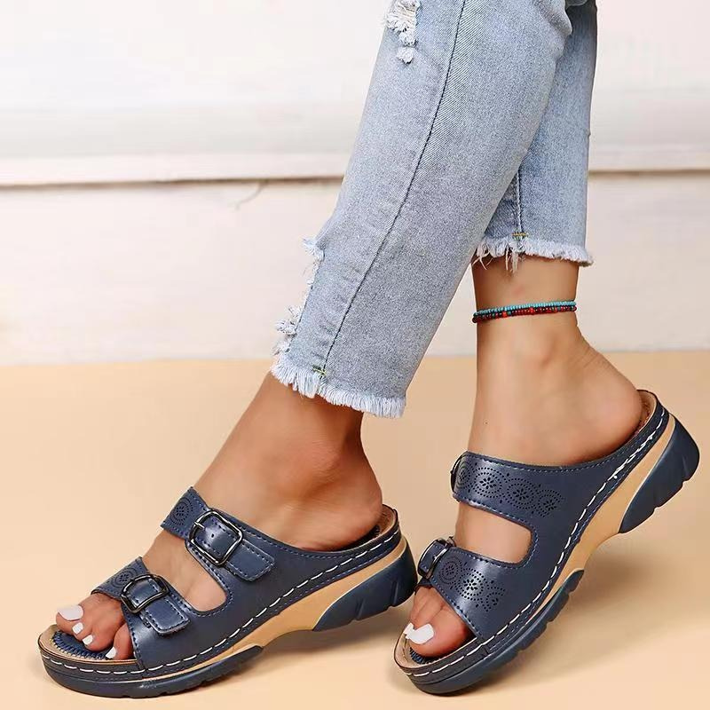 Sandales compensées avec double boucle et semelle antidérapante pour femme