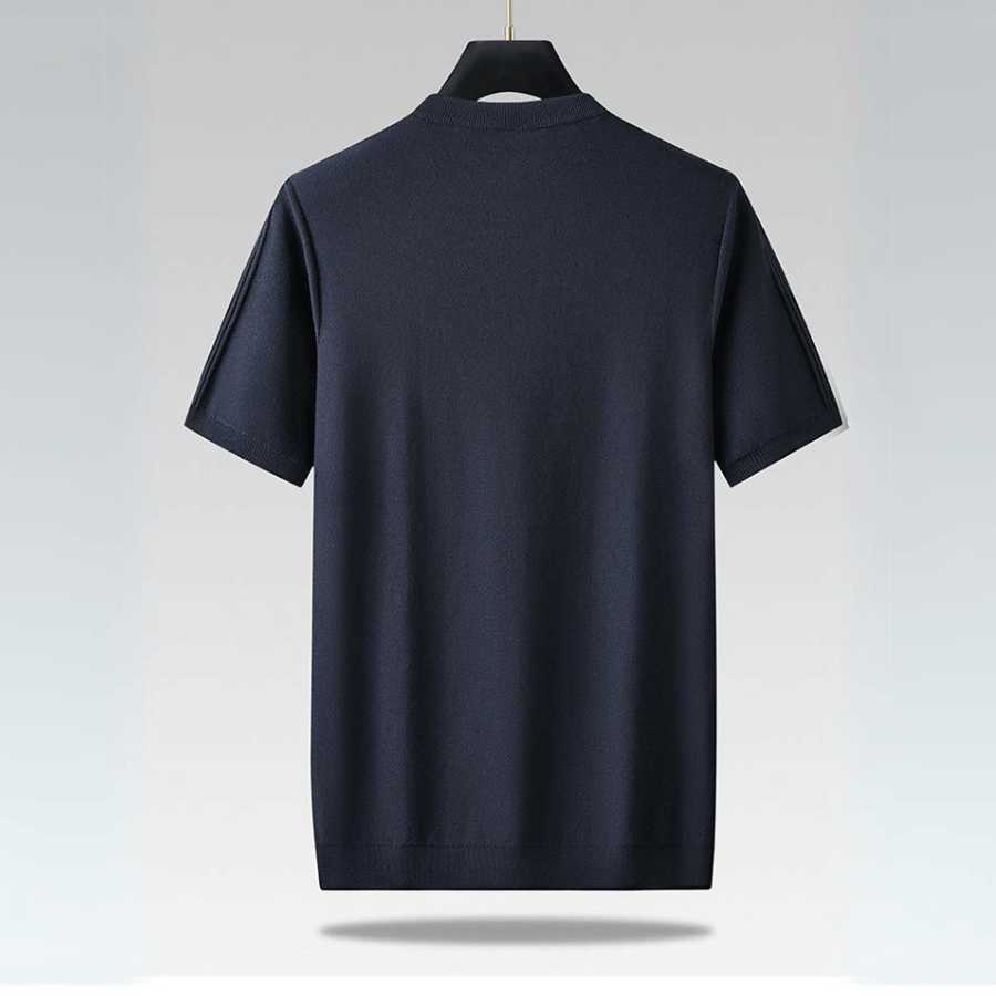 T-shirt en Maille de Soie Glacée pour Homme à Manches Courtes avec Col Rond