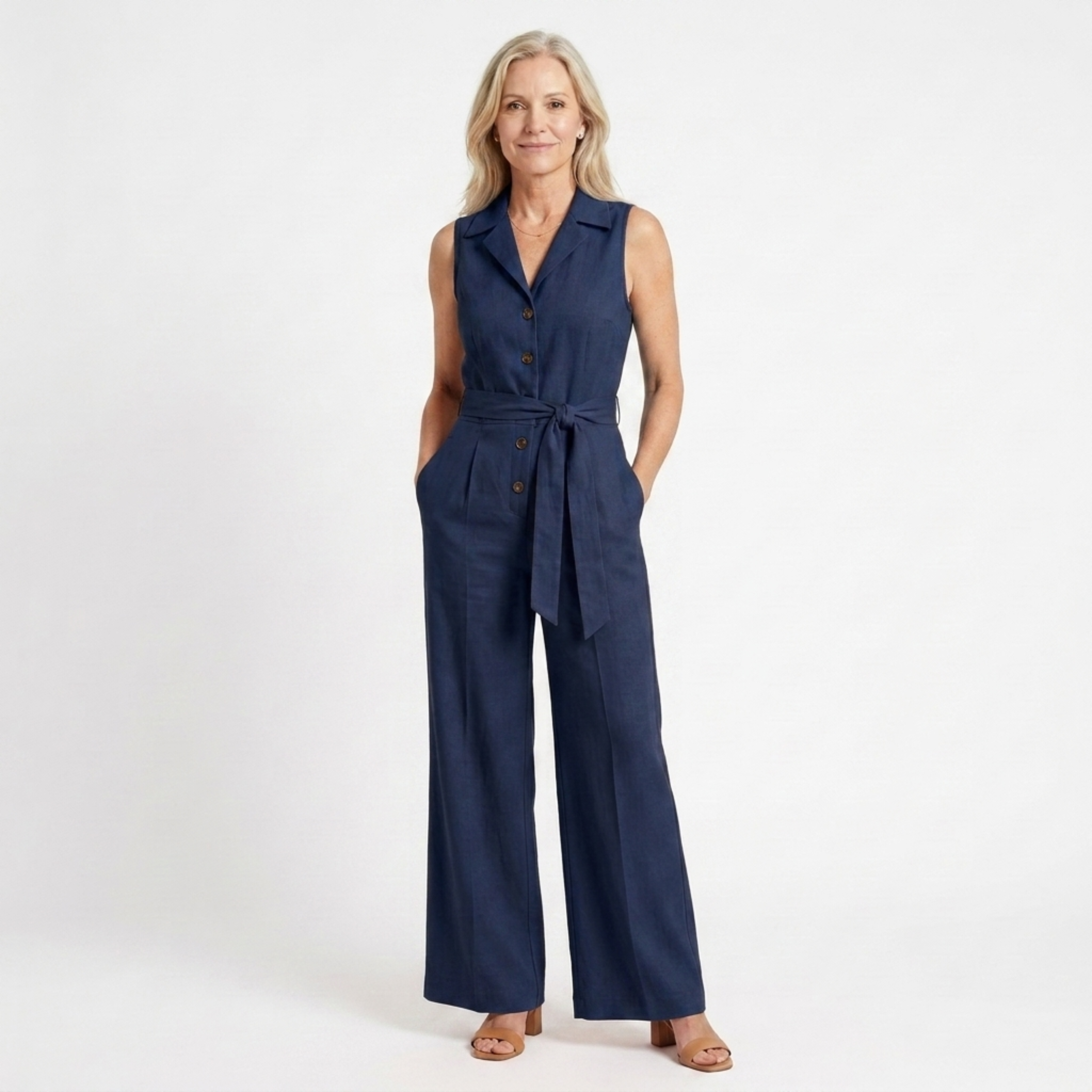 Combinaison femme jambe large | ensemble sans manches pour bureau